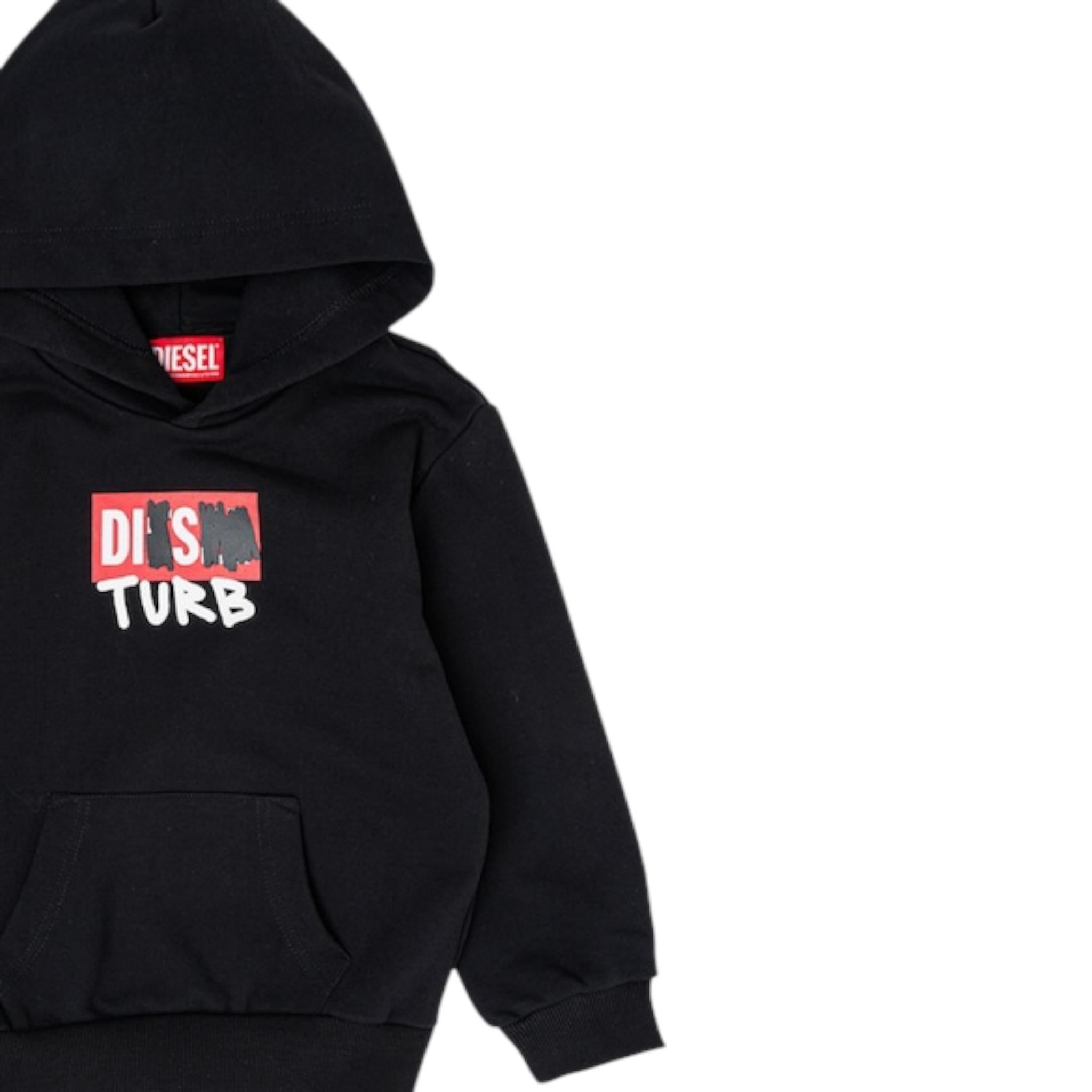 Diesel Felpa Tinta Unita con Cappuccio E Stampa per Bambino J00836 NERO DIESEL 