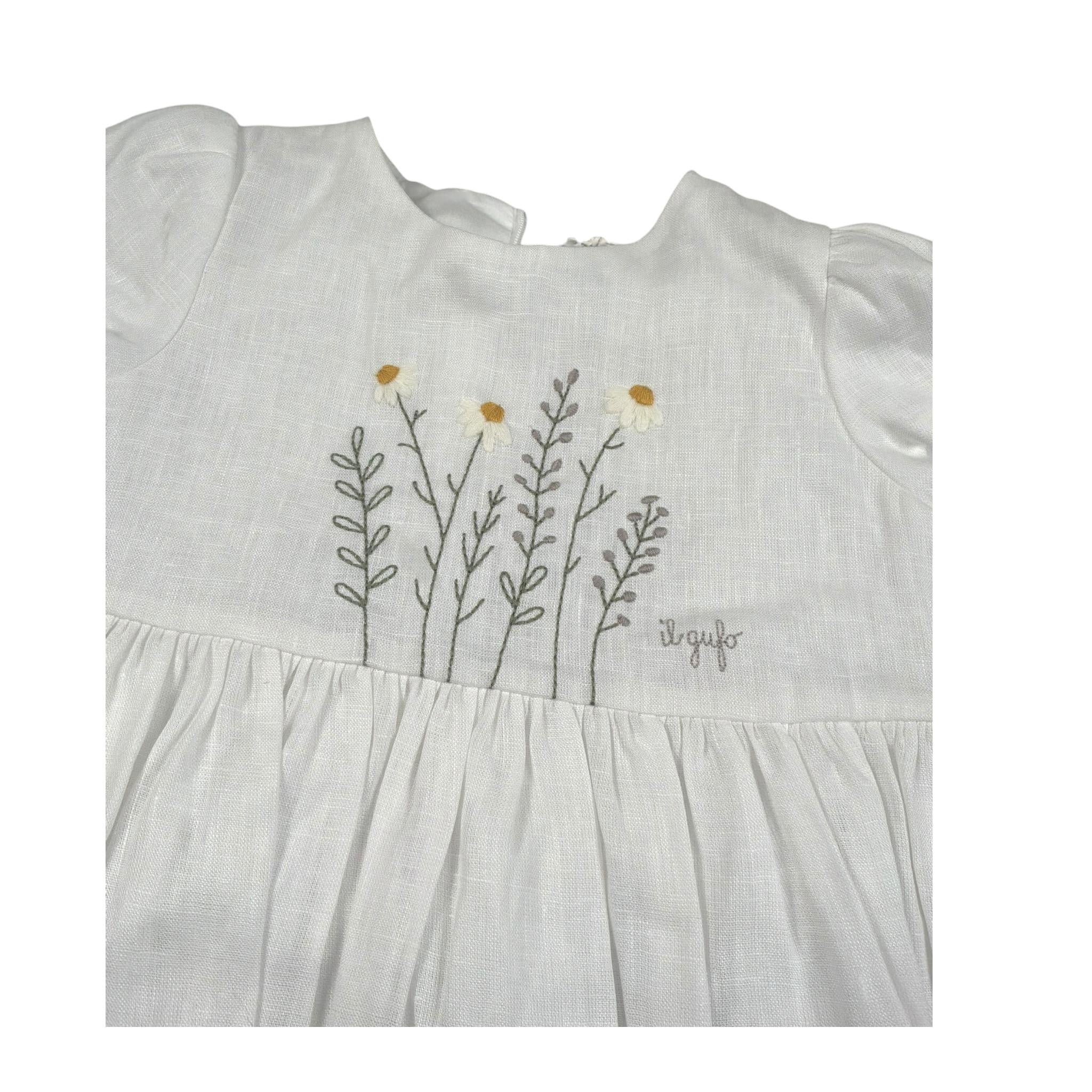 Il Gufo Abito Mezza Manica Tinta Unita con Ricami per Neonata P25VW788L0002 BIANCO IL GUFO 