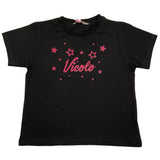 Vicolo T-Shirt Girocollo Tinta Unita Con Stampa In Contrasto Nero Per Bambina