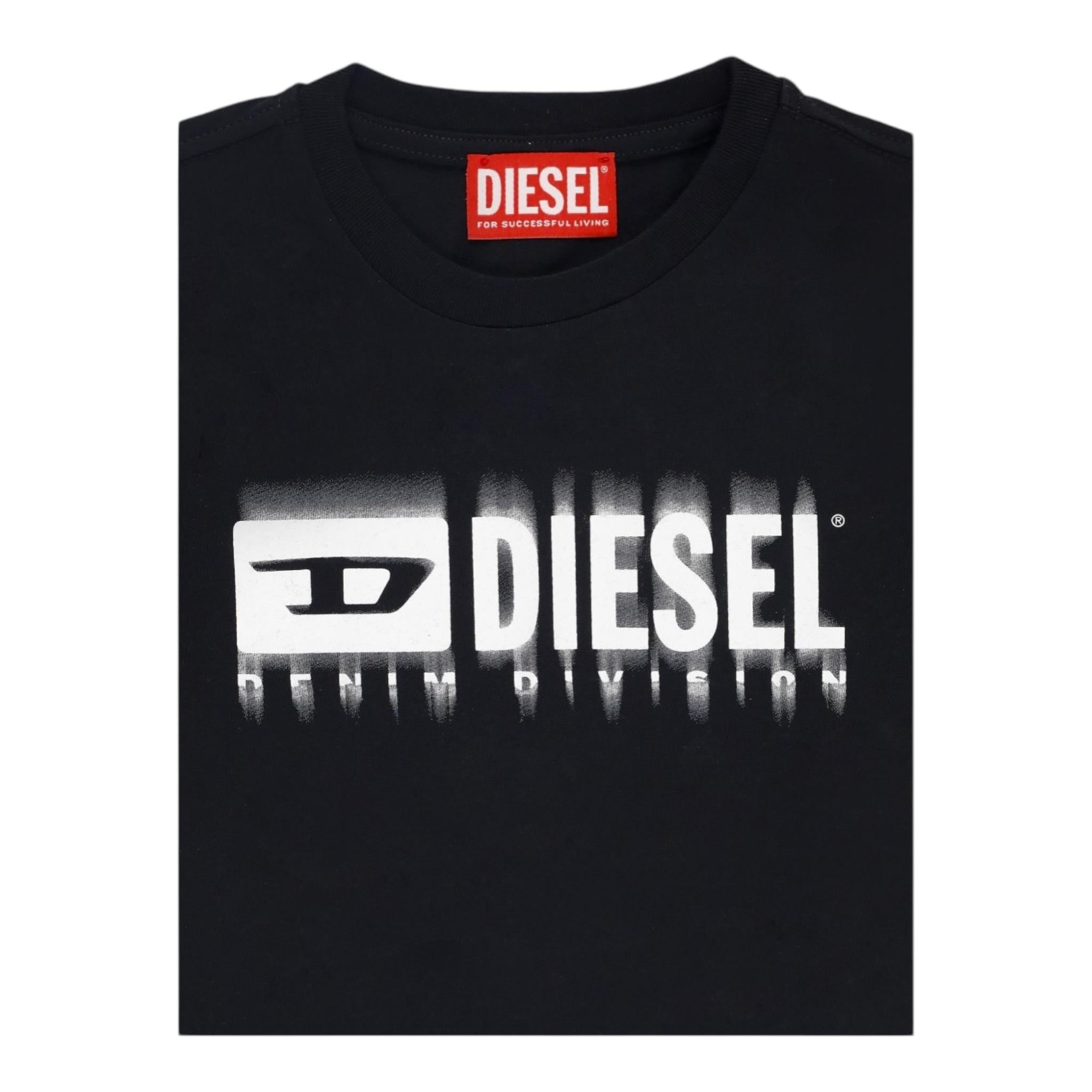 DIESEL t-shirt girocollo tinta unita con stampa Nero per Bambino J02033 NERO DIESEL 