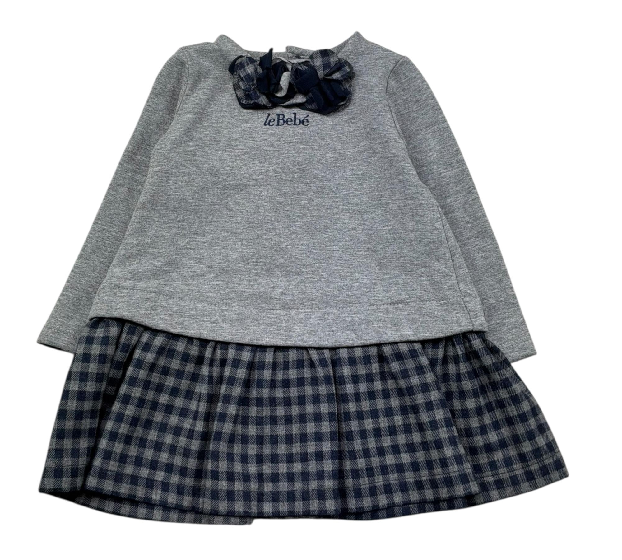 Le Bebe Abito Manica Lunga Tinta Unita con Applicazioni per Neonata LBG0369 GRIGIO LE BEBE 