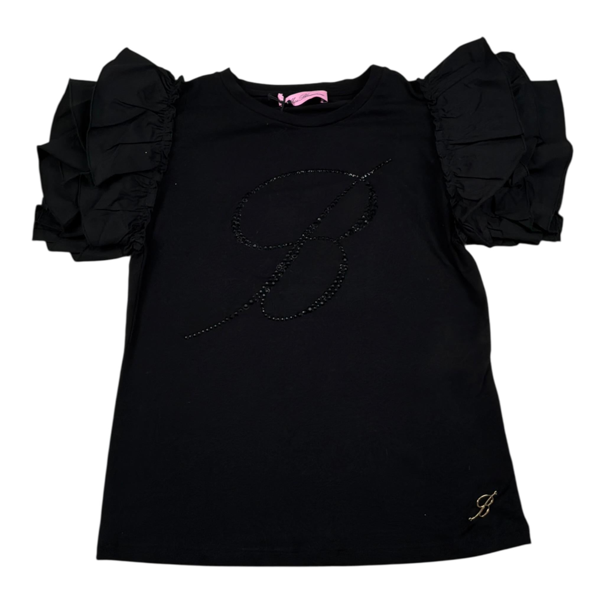 Miss Blumarine T-Shirt tinta unita con Brillantini Nero per Bambina IA3044J5003 NERO MISS BLUMARINE 