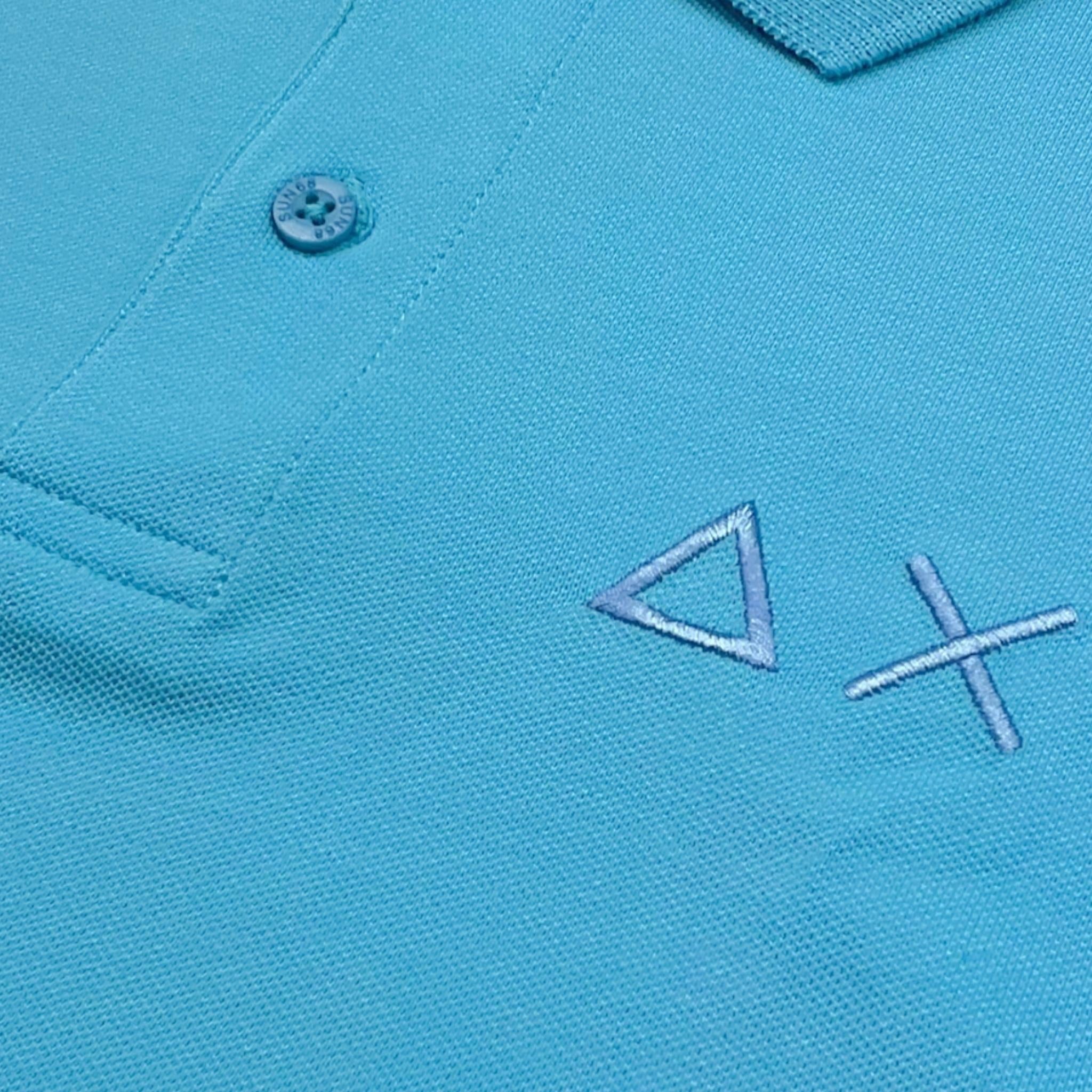 Sun68 Polo Mezza Manica Tinta Unita con Stampa per Bambino CPA35313 AZZURRO SUN68 