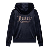 Juicy Couture Felpa In Camoscio Tinta Unita con Zip e Cappuccio Nero per Bambina