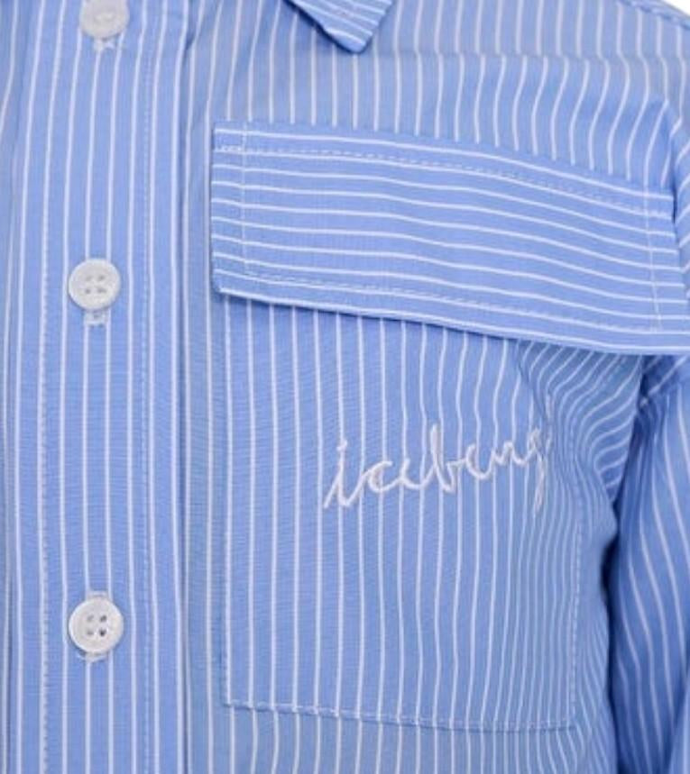 Iceberg Camicia Tinta Unita con Fantasia A Righe per Bambina CMICE5150J AZZURRO ICEBERG 