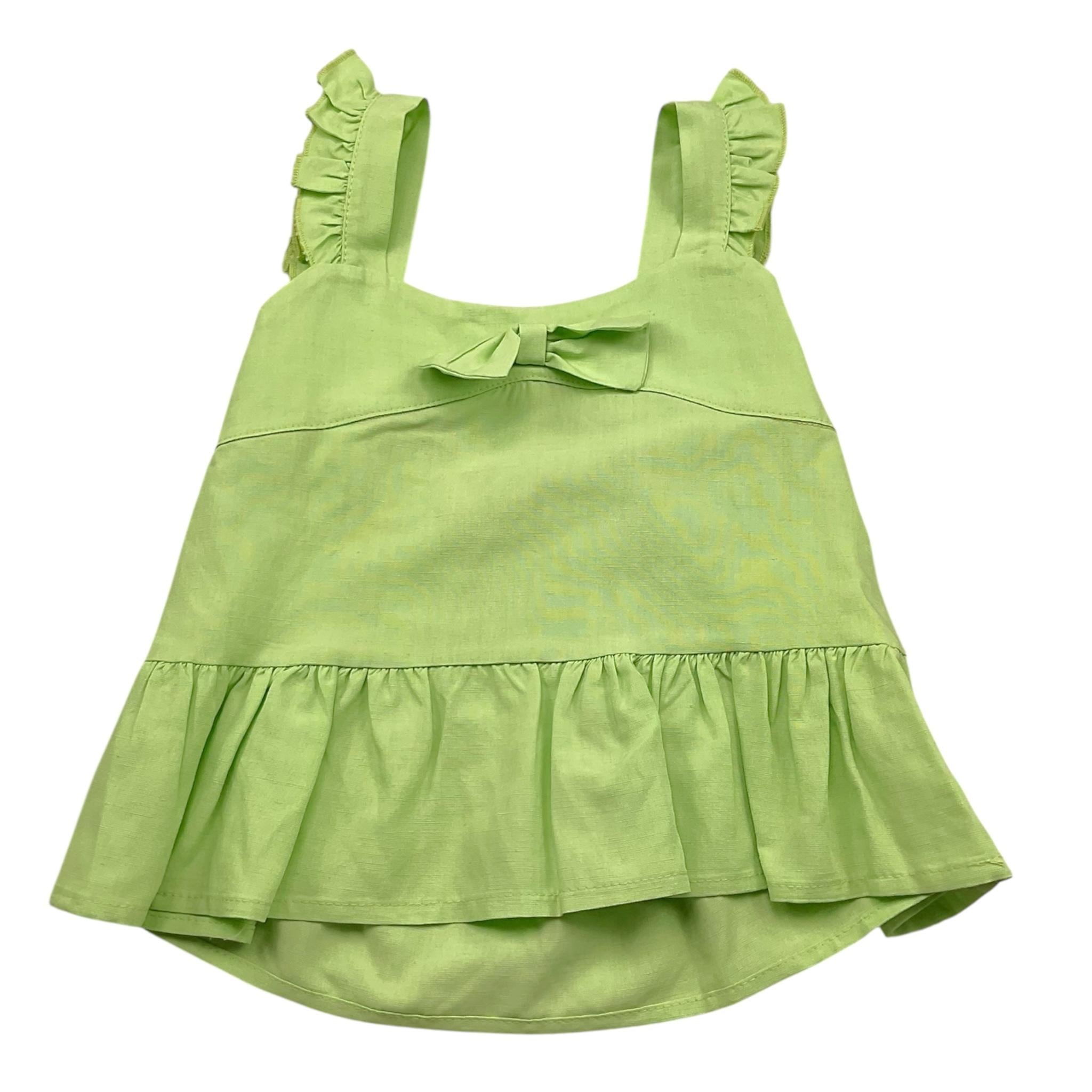 Janice Top Tinta Unita con Balze E Fiocco per Bambina JN802B VERDE JANICE 