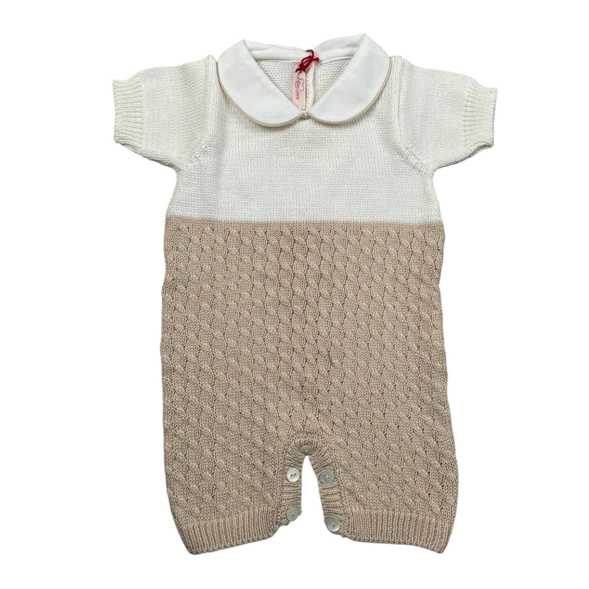 Scaldacuore pagliaccetto Bicolore Mezza Manica per Neonato TR02PE24 BIANCO/BEIGE SCALDACUORE 