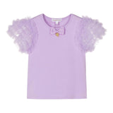 Angel'S Face T-Shirt Girocollo Tinta Unita Con Maniche In Tulle Lilla Per Bambina