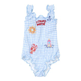 Saint Barth Costume Intero Bicolore con Fantasia A Quadretti per Bambina CLIO0011 AZZURRO SAINT BARTH 