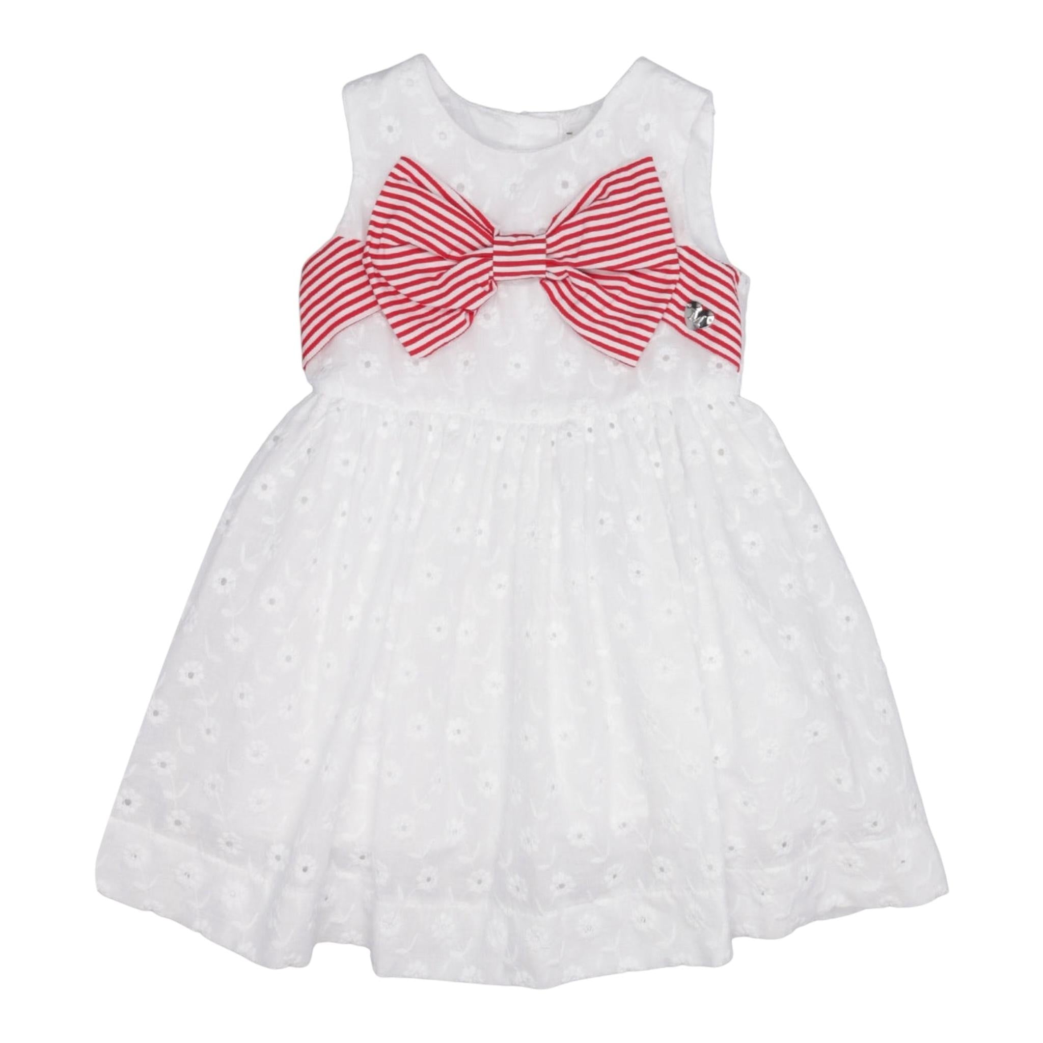 Monnalisa Abito Giromanica Tinta Unita con Ricami E Fiocco per Neonata 31E909 BIANCO MONNALISA 