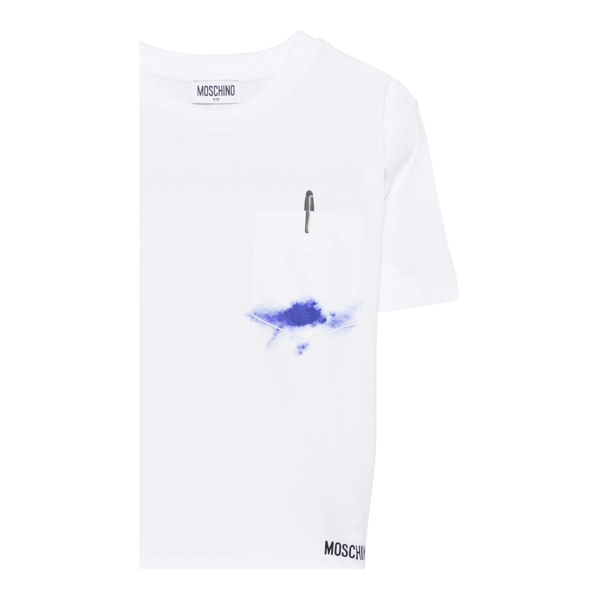 Moschino T-Shirt Girocollo Tinta Unita con Taschino per Bambino HUM055X BIANCO MOSCHINO 