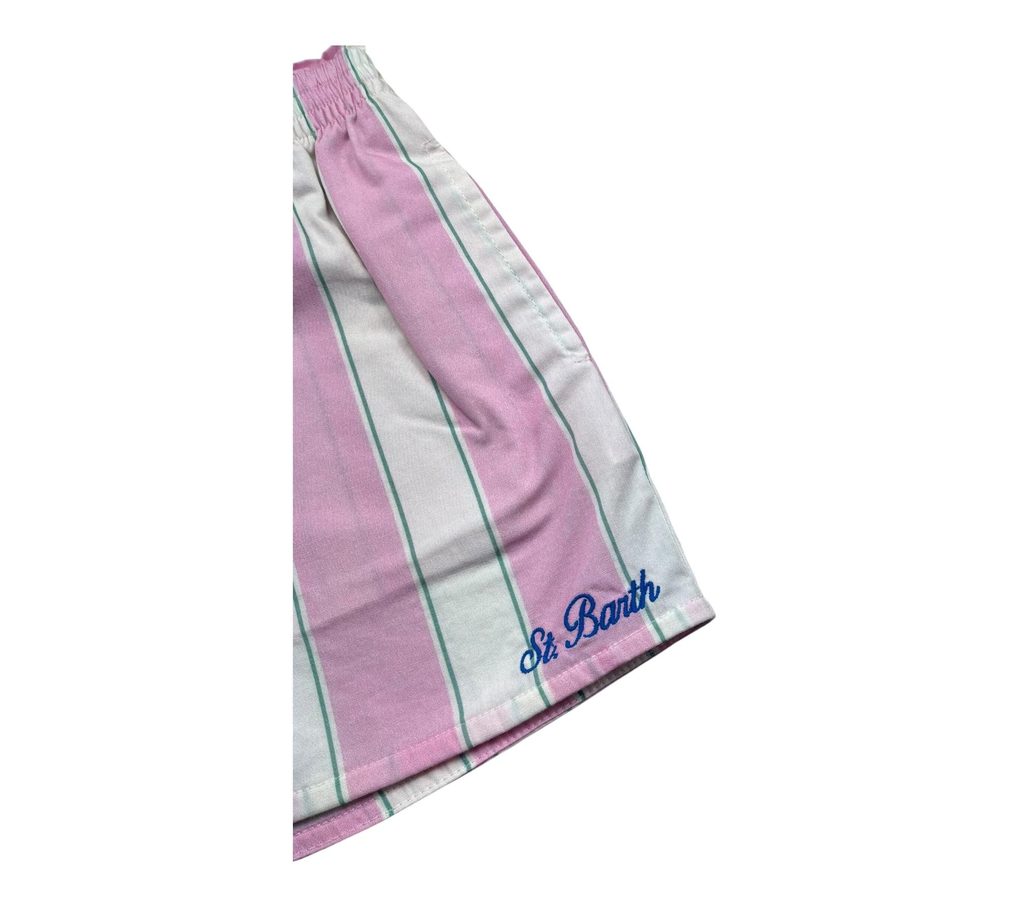 Saint Barth Short Bicolore con Fantasia A Righe per Bambina MEA00100897 BIANCO/ROSA SAINT BARTH 