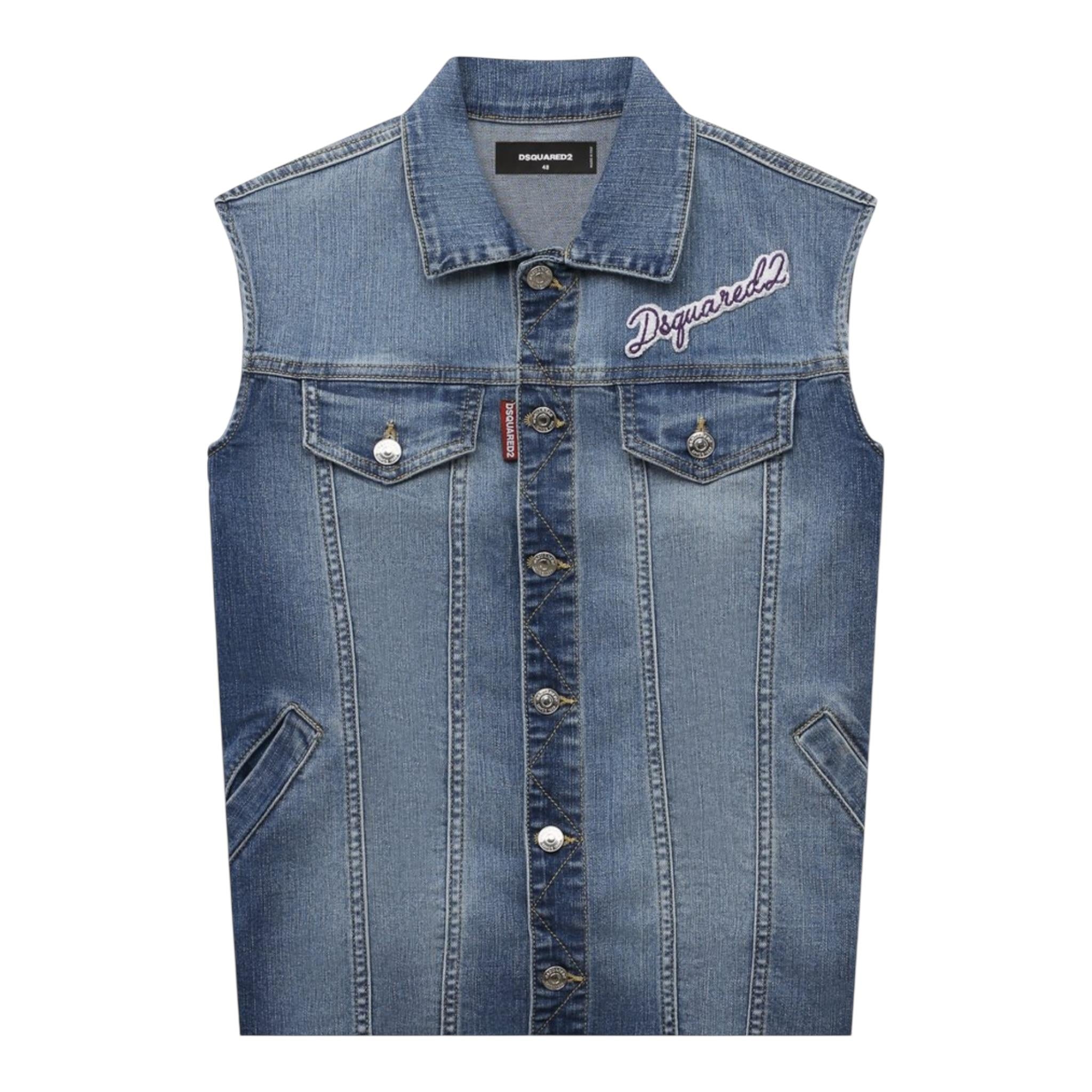 Dsquared2 Giubbino Modello Smanicato In Denim per Bambino DQ2123 BLU DSQUARED2 