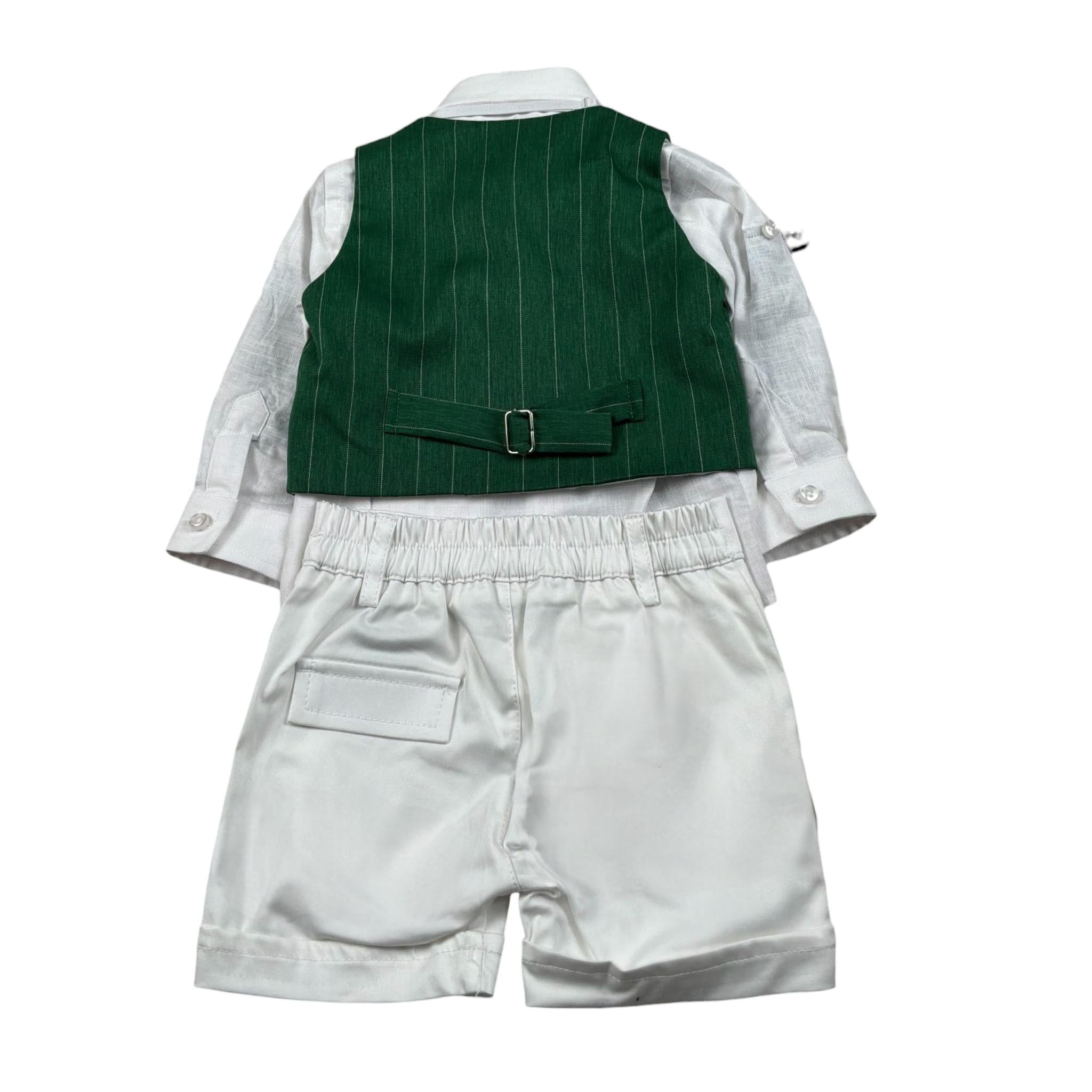 Never Too Completo 4 Pezzi Camicia-Bermuda-Gilet-Papillion Verde per Bambino GM2237NJX VERDE NEVER TOO 