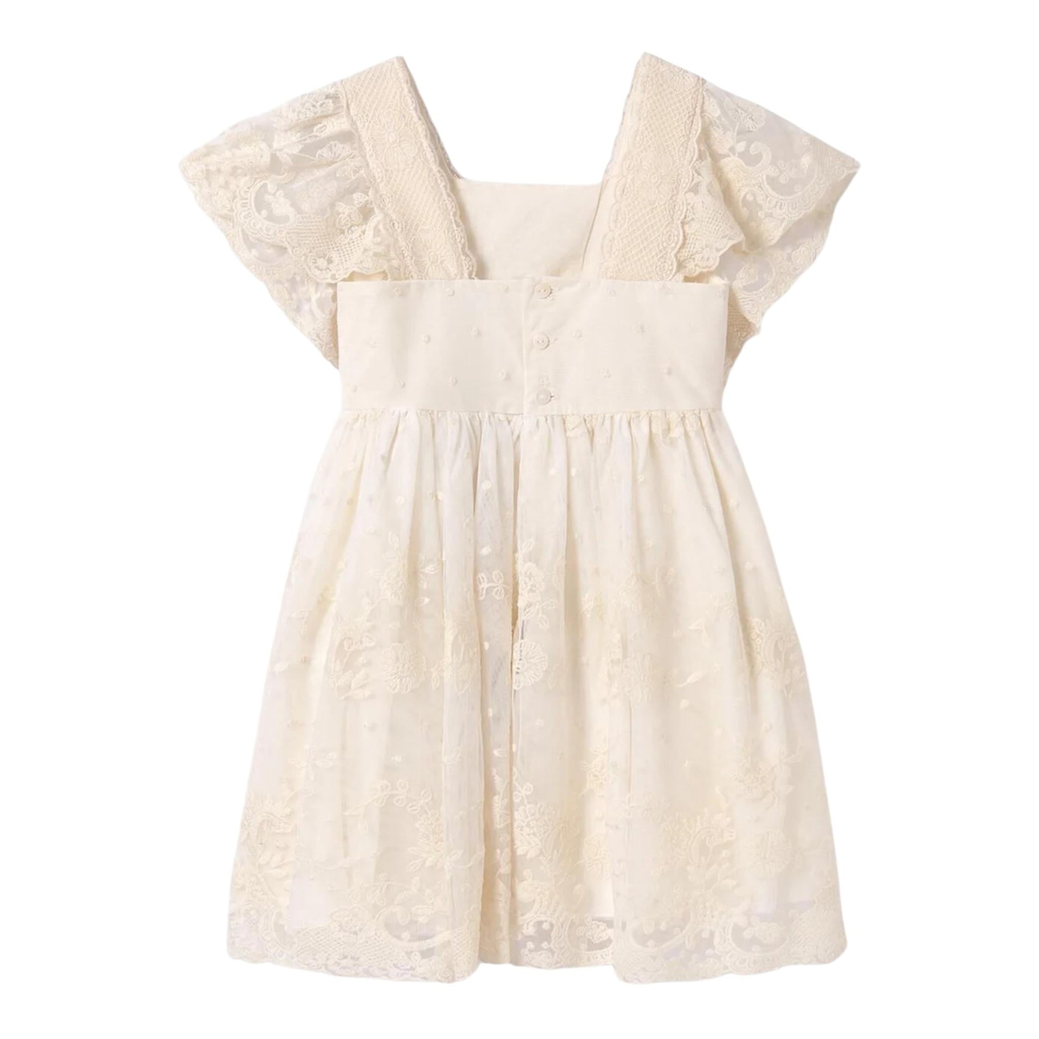 Abel & Lula Abito Mezza Manica tinta unita con Ricami Panna per Bambina 5043 PANNA ABEL & LULA 