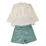 Babidu Completo 2 Pezzi Camicia-Bermuda Bicolore Bianco/Verde Acqua Per Neonata