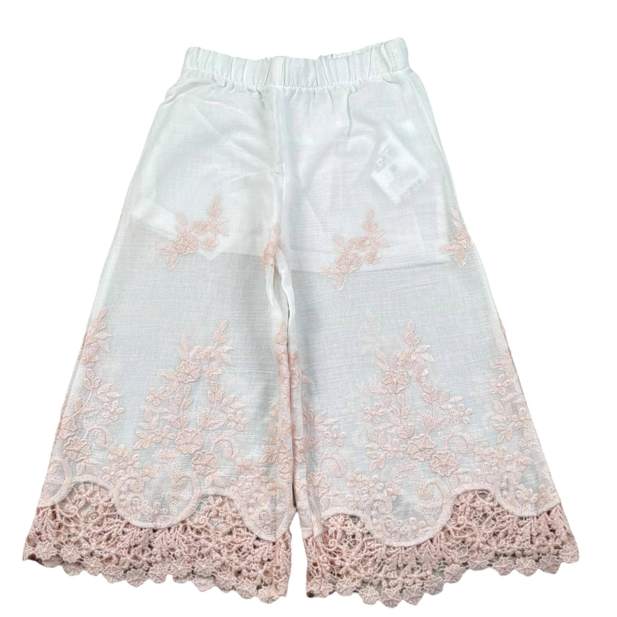 Caffe' D'Orzo Pantalone Tinta Unita con Ricami per Neonata ZW6B30X BIANCO CAFFE' D'ORZO 