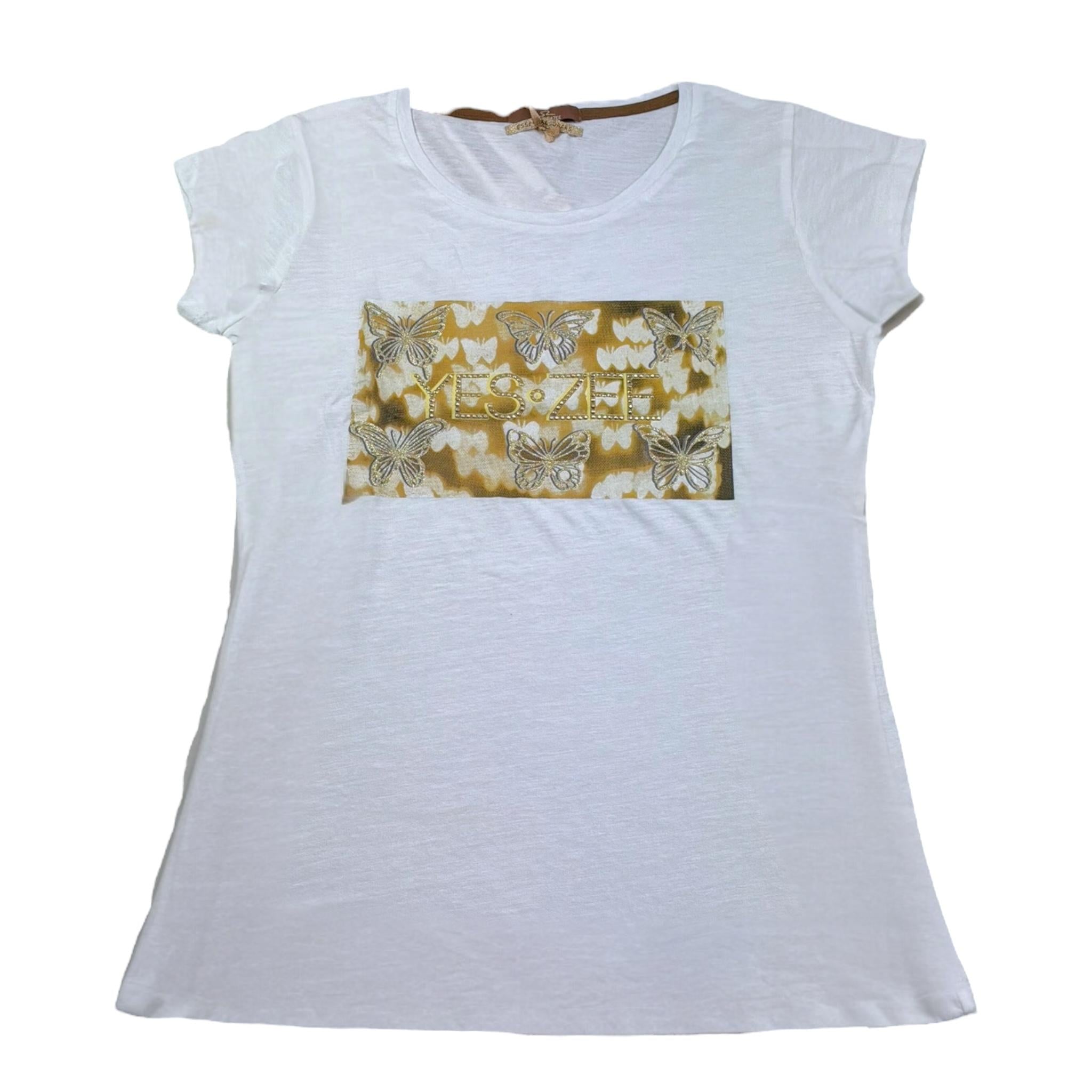 Yes Zee T-Shirt Tinta Unita Girocollo con Stampa per Bambina 3021 BIANCO YES ZEE 