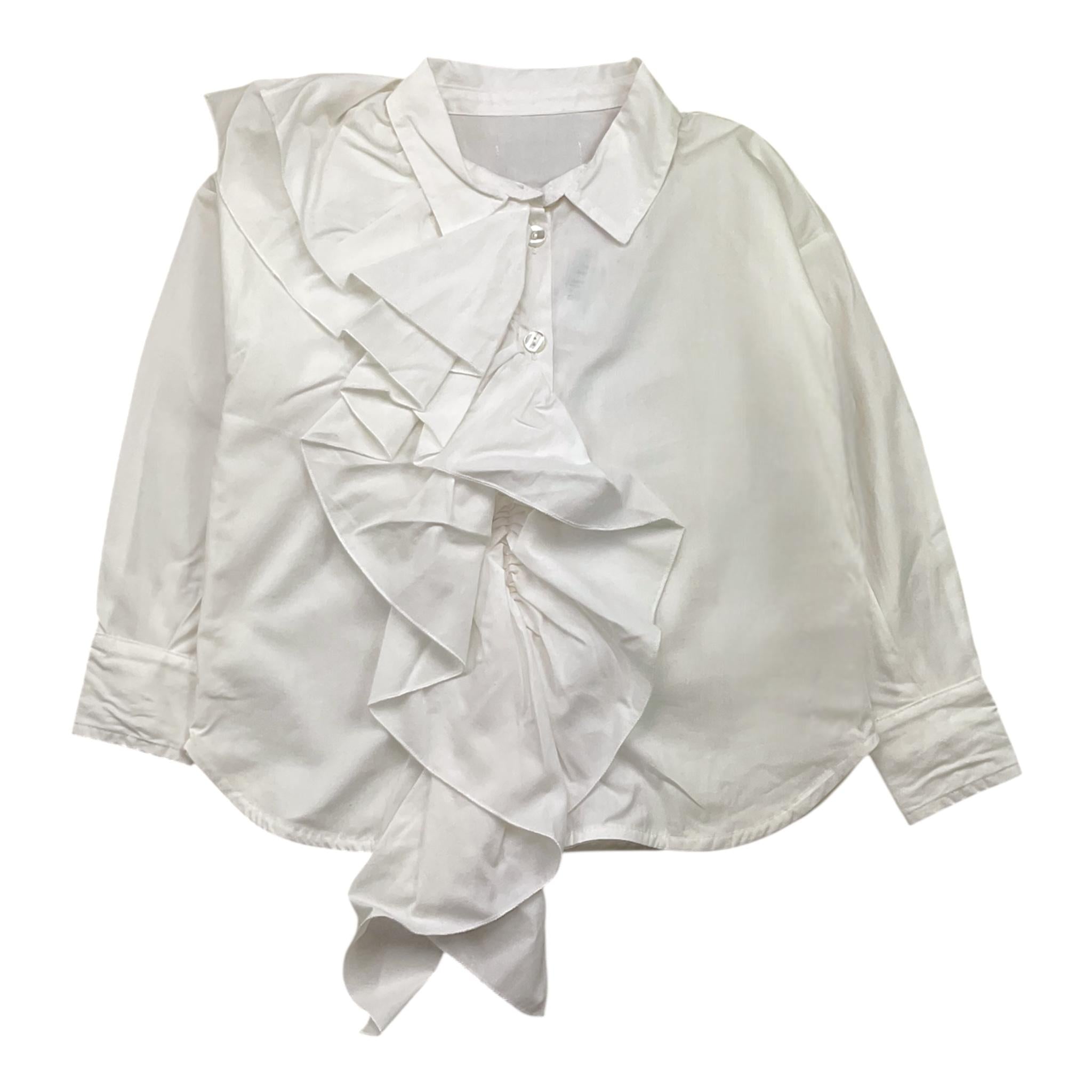 @MADILLY camicia tinta unita manica lunga con balze Bianco per Bambina 01884 BIANCO @MADILLY 