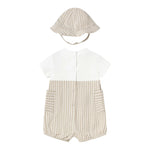 Mayoral Set Pagliaccetto Bicolore con Fantasia A Righe-Cappello per Neonato 1602X BIANCO/BEIGE MAYORAL 