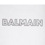 Balmain T-Shirt Girocollo Tinta Unita con Brillantini per Bambina BS8B61 BIANCO BALMAIN 