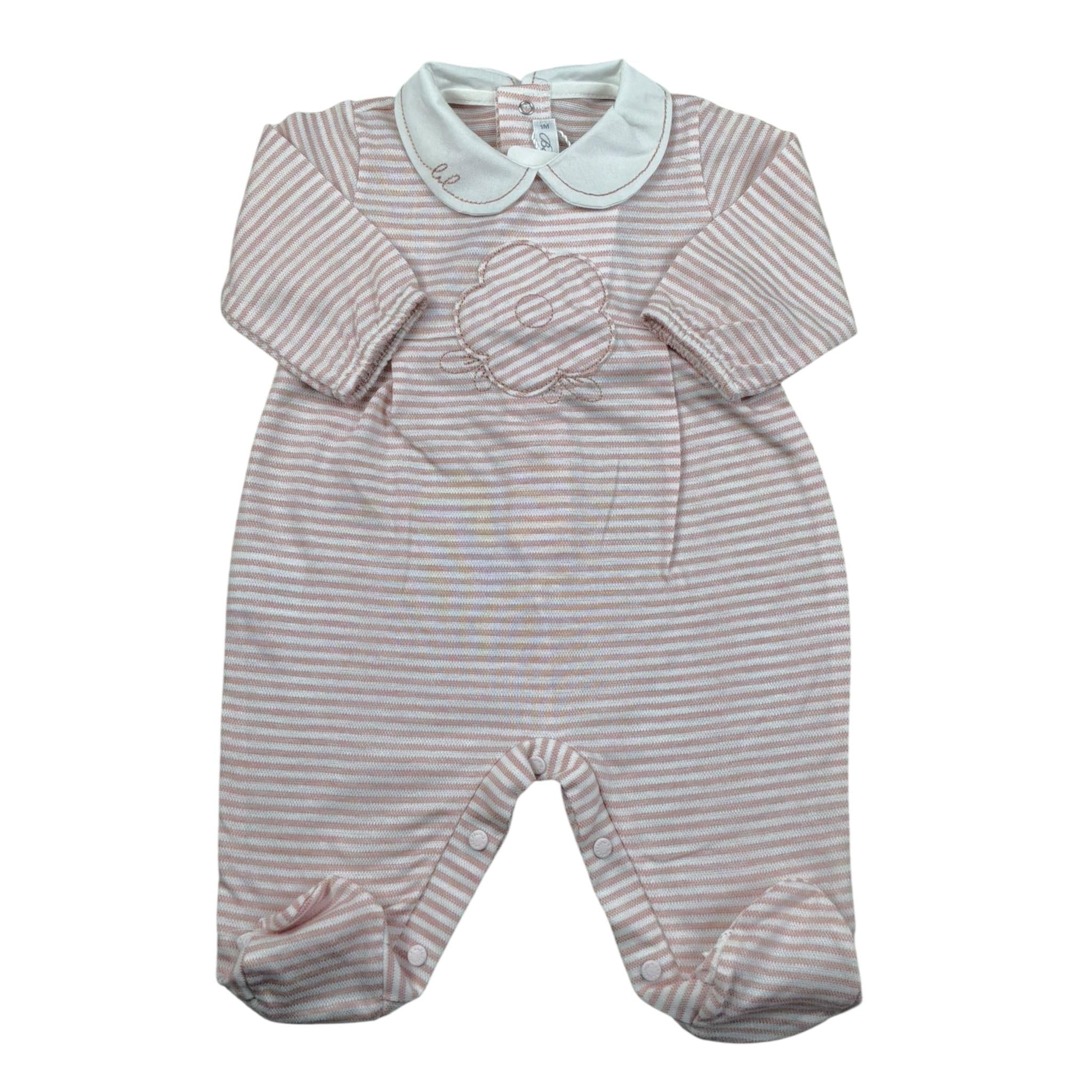 Barcellino Tutina Tinta Unita con Fantasia A Righe per Neonata 120901 ROSA BARCELLINO 