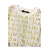 Balmain T-Shirt Girocollo Tinta Unita Con Stampe Logo Bianco Per Bambina