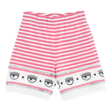 Chiara Ferragni Short Bicolore Con Fantasia A Righe Bianco/Fuxia Per Neonata