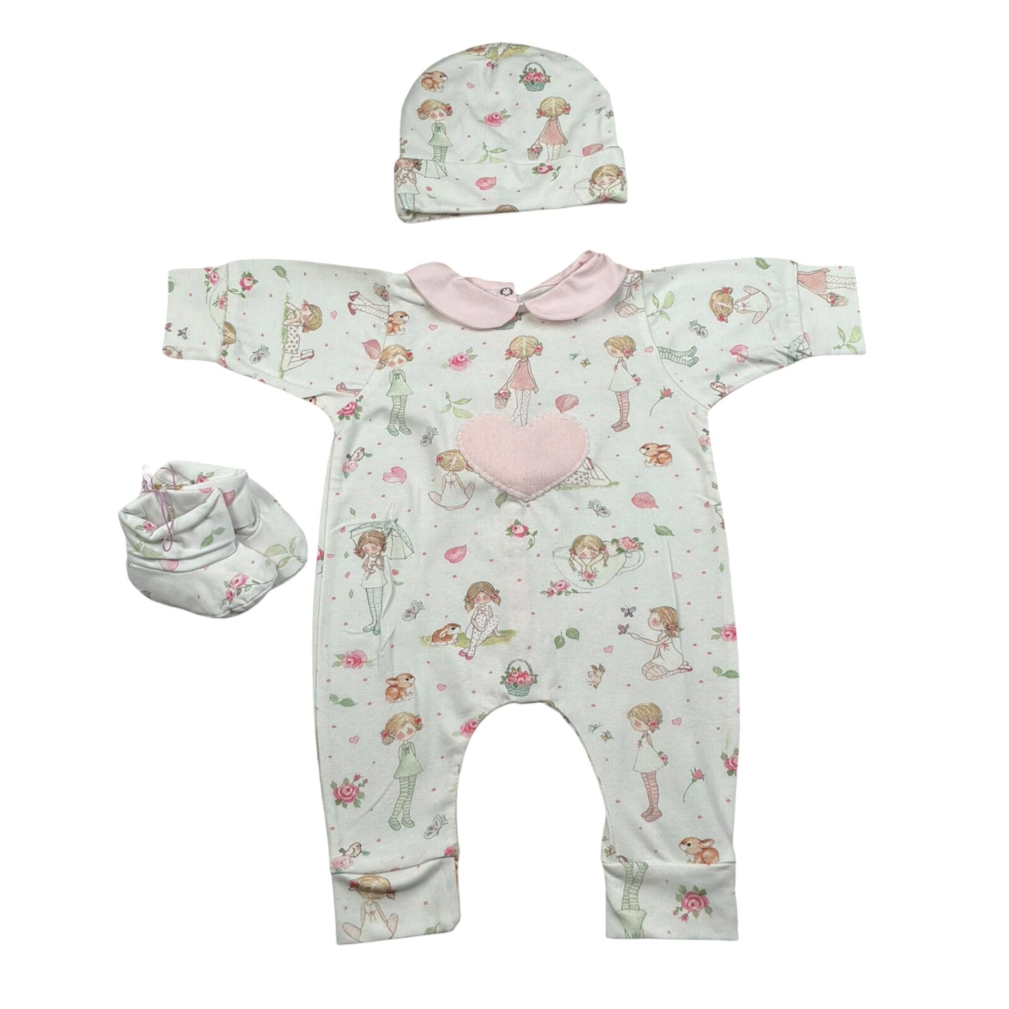Le Piccoline Del Cuore Completo 3 Pezzi Pagliaccetto-Cappello-Babbucce per Neonata EOEO BIANCO LE PICCOLINE DEL CUORE 