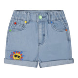 Stella Mccartney Bermuda Tinta Unita In Denim Con Elastico In Vita Azzurro Per Neonato