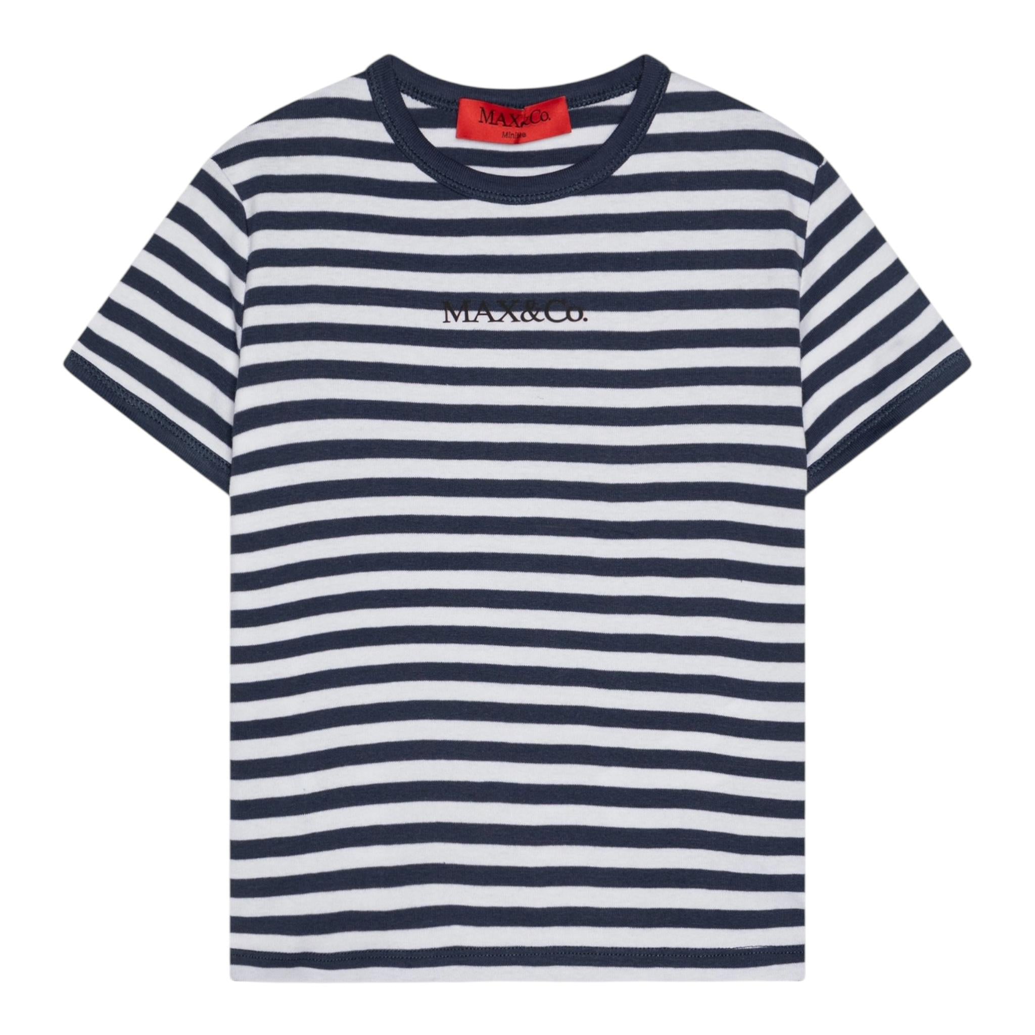 Max Mara T-Shirt Girocollo Fantasia A Righe con Logo per Bambina MX0162 BIANCO/BLU MAX MARA 