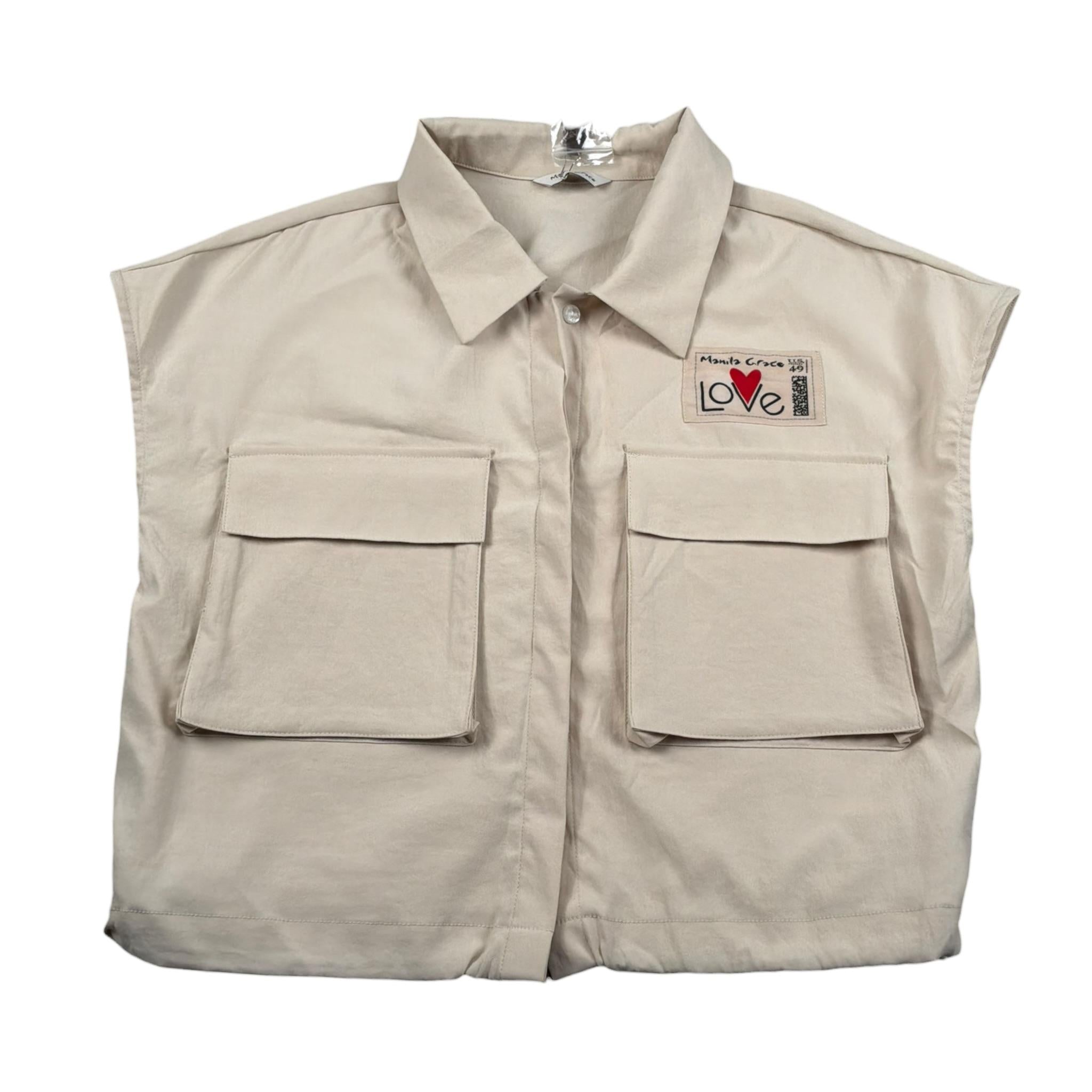 Manila Grace Camicia Mezza Manica Tinta Unita per Bambina 121SMJS25 BEIGE MANILA GRACE 