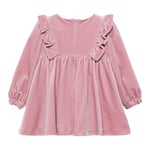 ABEL & LULA abito tinta unita in velluto con balze Rosa per Neonata 5504 ROSA ABEL & LULA 
