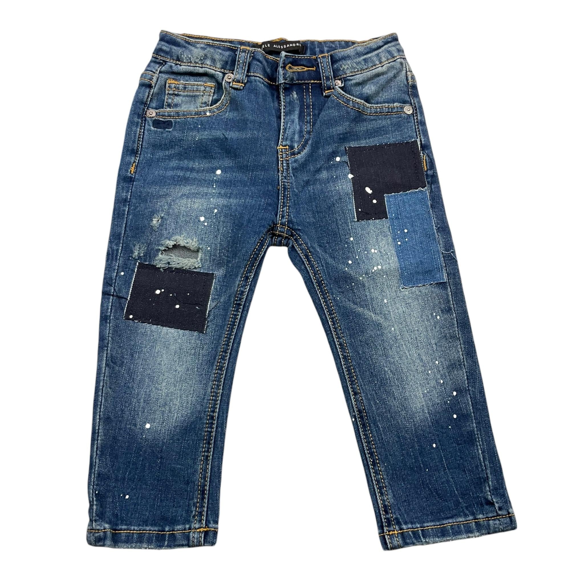 DANIELE ALESSANDRINI jeans tinta unita con toppe Blu per Neonato 1291PD00054 BLU DANIELE ALESSANDRINI 