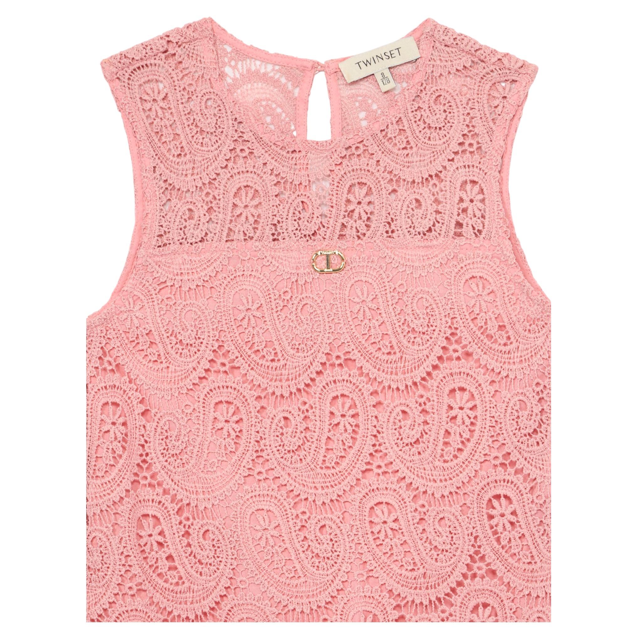 Twinset Abito Giromanica tinta unita Traforato Rosa per Bambina 251GJ2QR3X ROSA TWINSET 