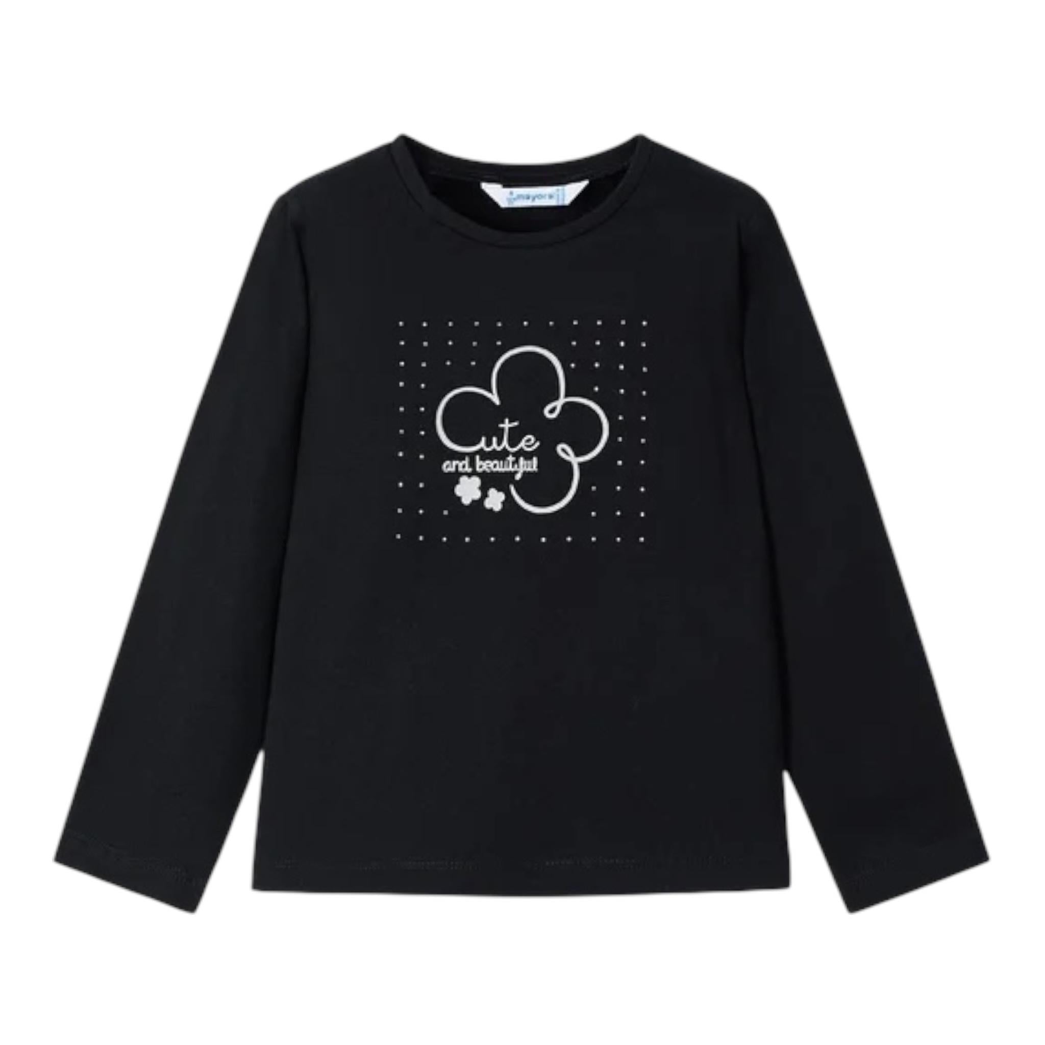 MAYORAL shirt gircollo tinta unita con stampa Nero per Bambina 178 NERO MAYORAL 