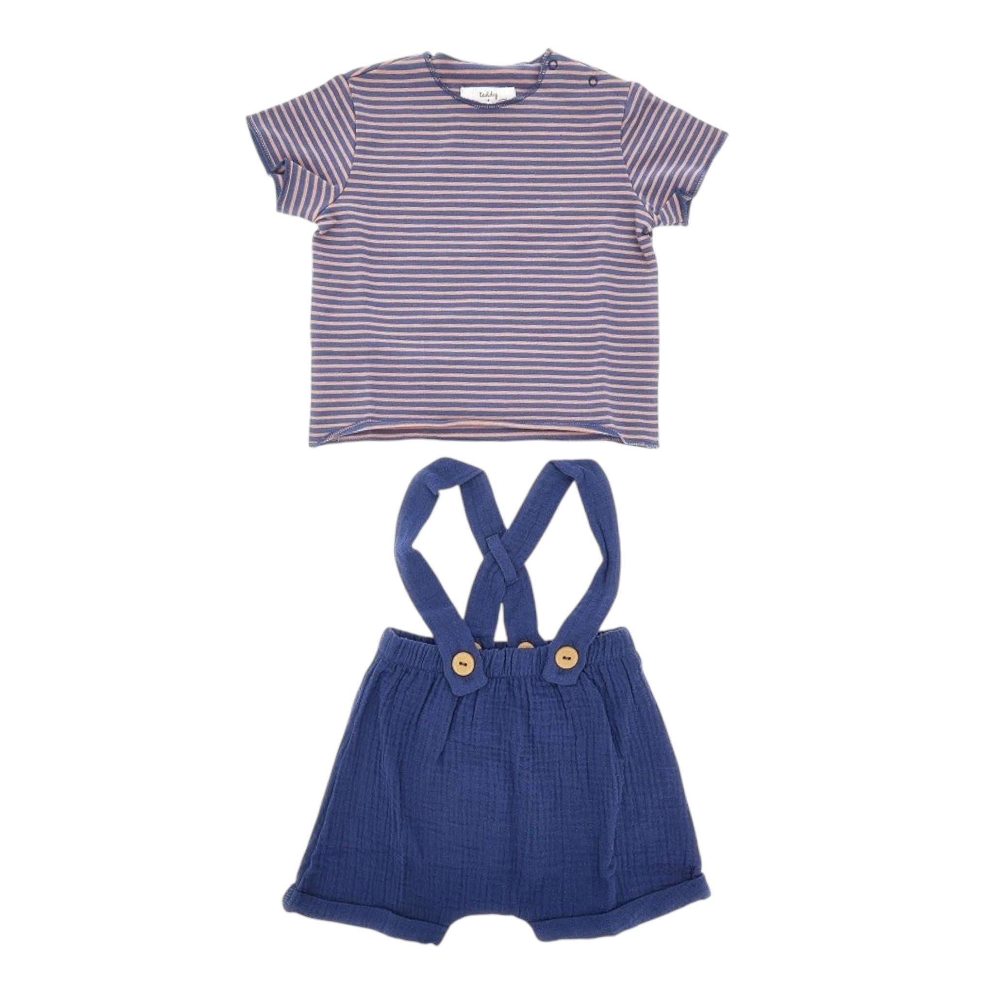 Teddy E Minou Completo 2 Pezzi T-Shirt-Salpette per Neonato E25CP066C0070 BLU TEDDY E MINOU 