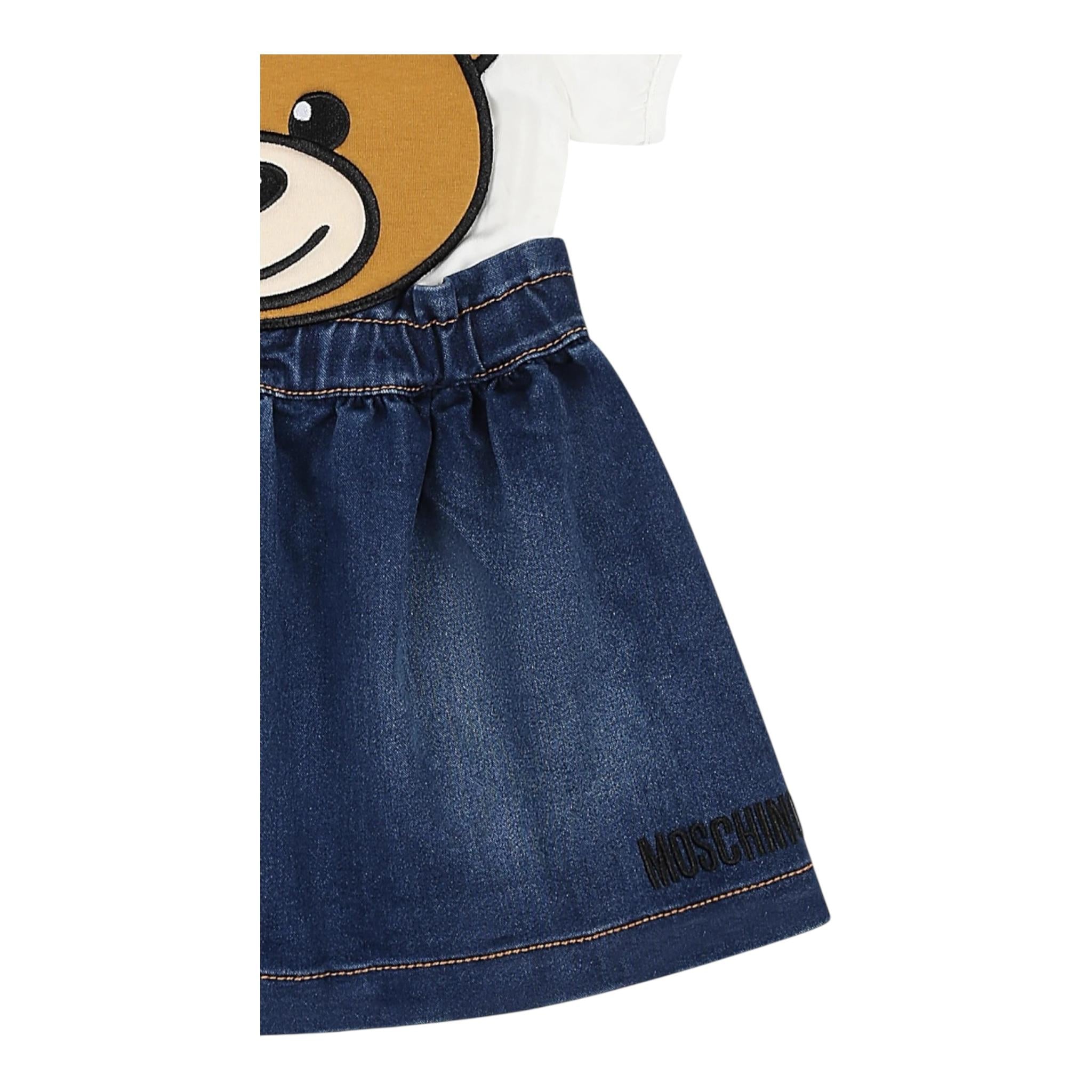 Moschino Completo 2 Pezzi T-Shirt-Salopette In Denim per Neonata MFG01K BIANCO MOSCHINO 