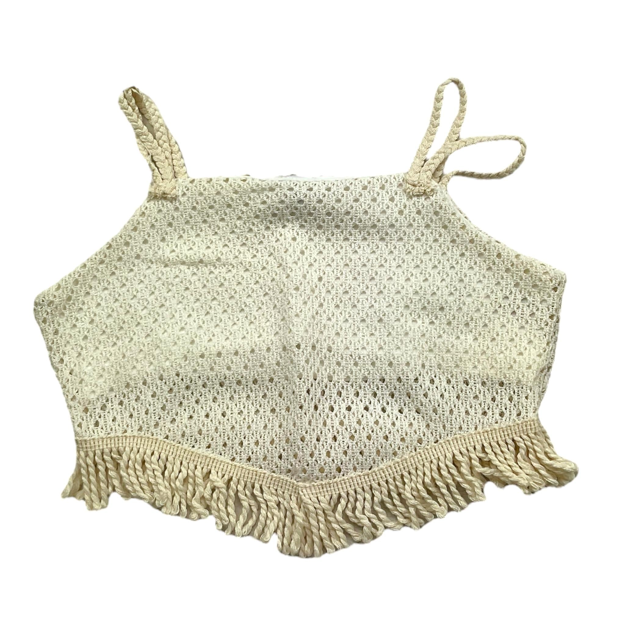 Please Top Tinta Unita con Frangie E Bretelle per Bambina CC90230G72 AVORIO PLEASE 