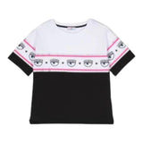Chiara Ferragni T-Shirt Girocollo Bicolore Con Stampa Bianco/Nero Per Bambina