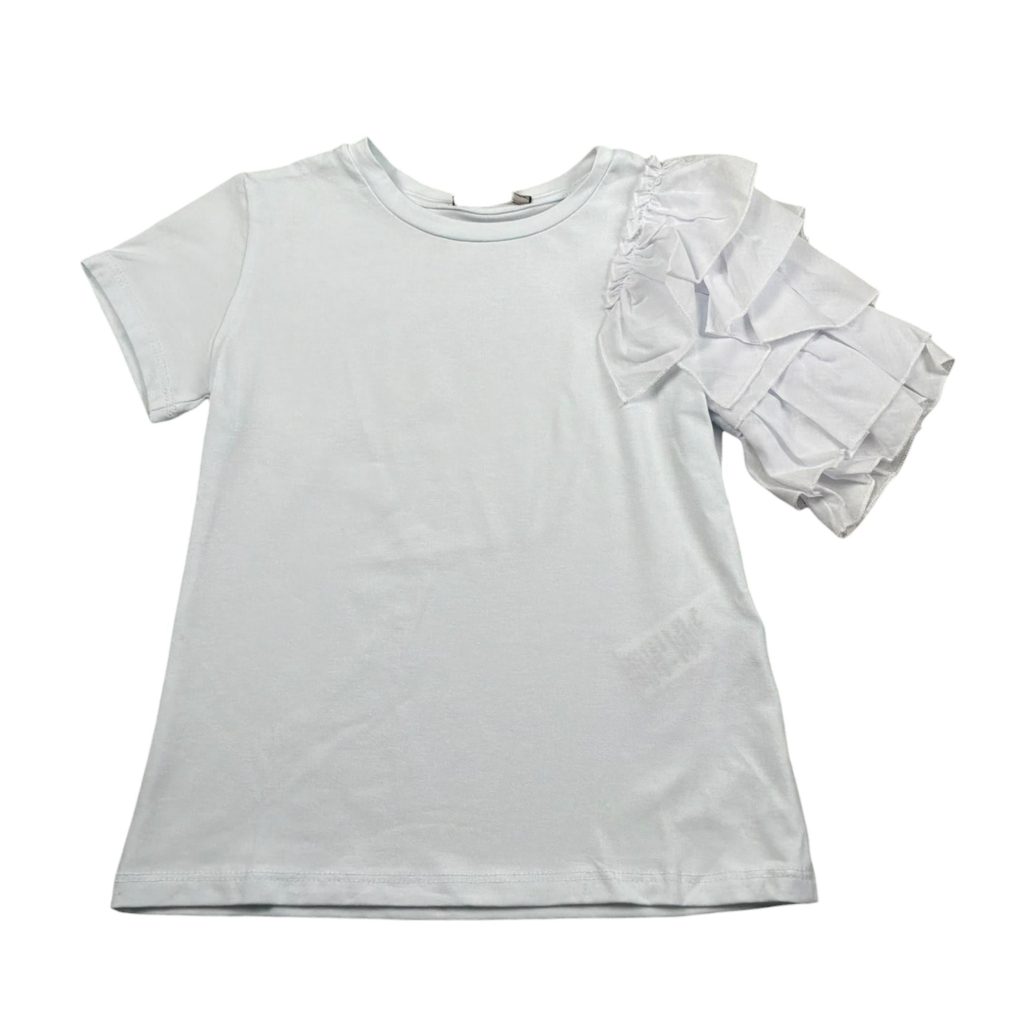 Manila Grace T-Shirt Girocollo Tinta Unita con Rouches per Bambina MG2655 BIANCO MANILA GRACE 