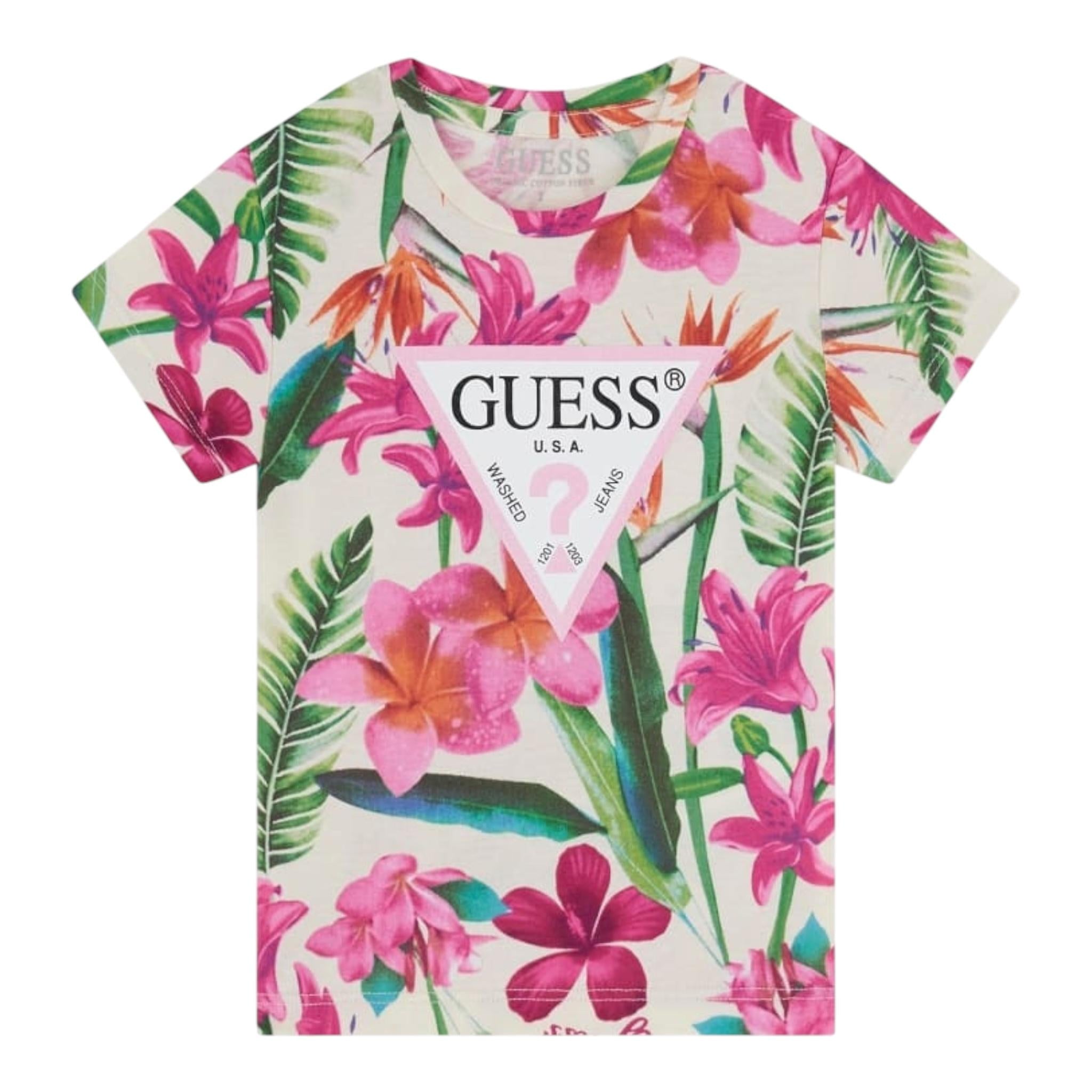 Guess T-Shirt Girocollo Tinta Unita con Stampa per Neonata K5GI06K6YW4 BEIGE GUESS 