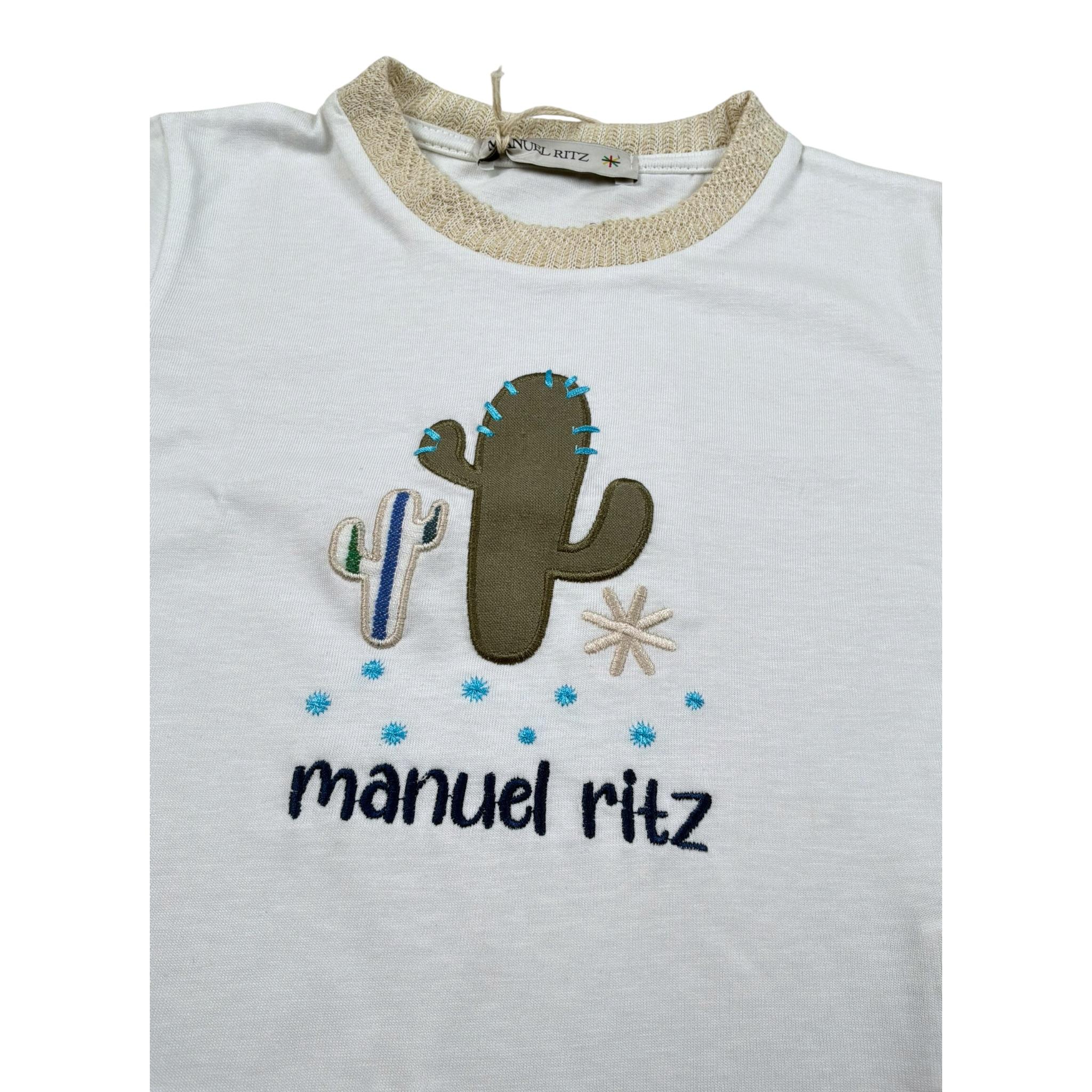 Manuel Ritz T-Shirt Girocollo tinta unita con Ricamo Panna per Bambino MR3117XX PANNA MANUEL RITZ 