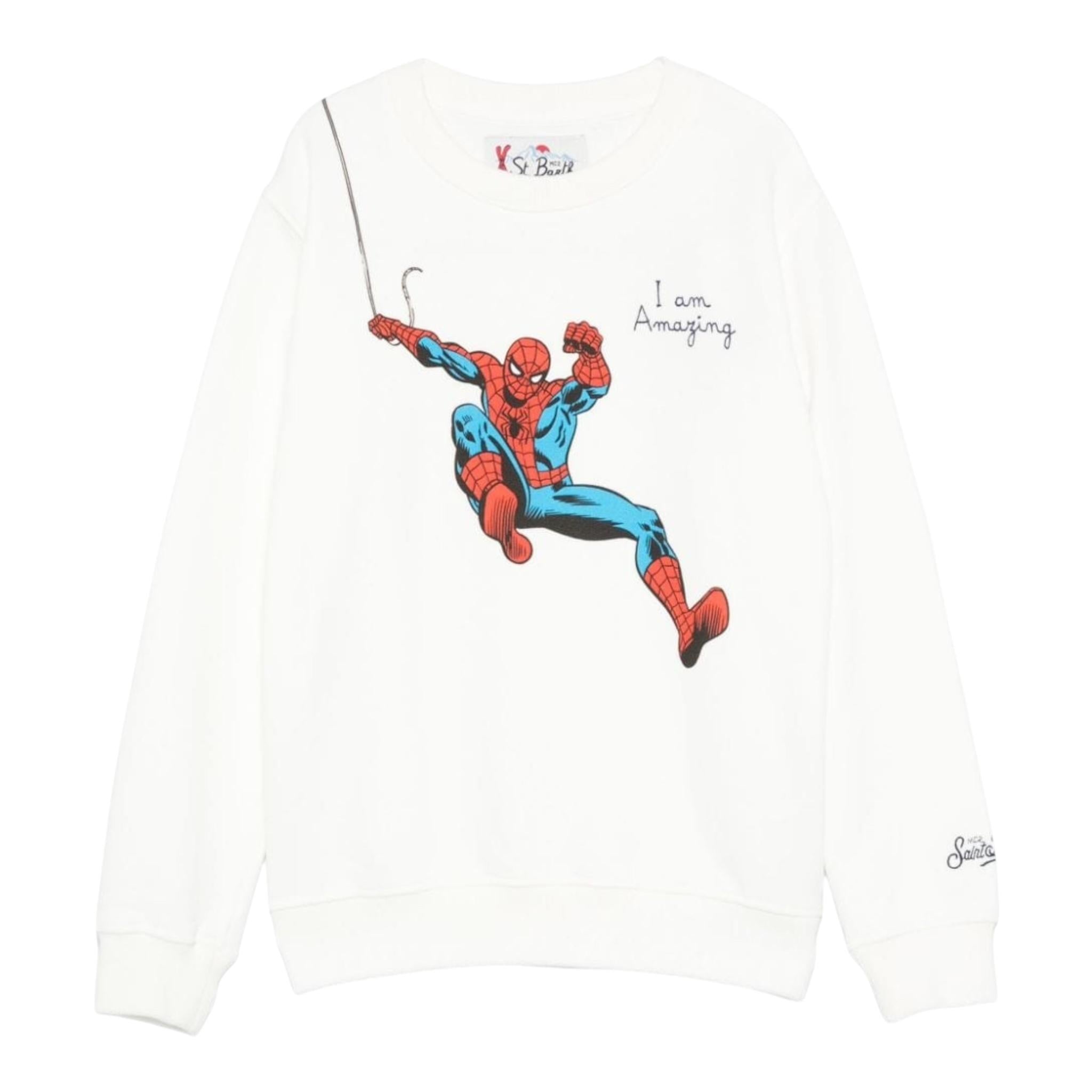 SAINT BARTH felpa girocollo tinta unita con stampa spiderman Bianco per Bambino HUT000401326G BIANCO SAINT BARTH 