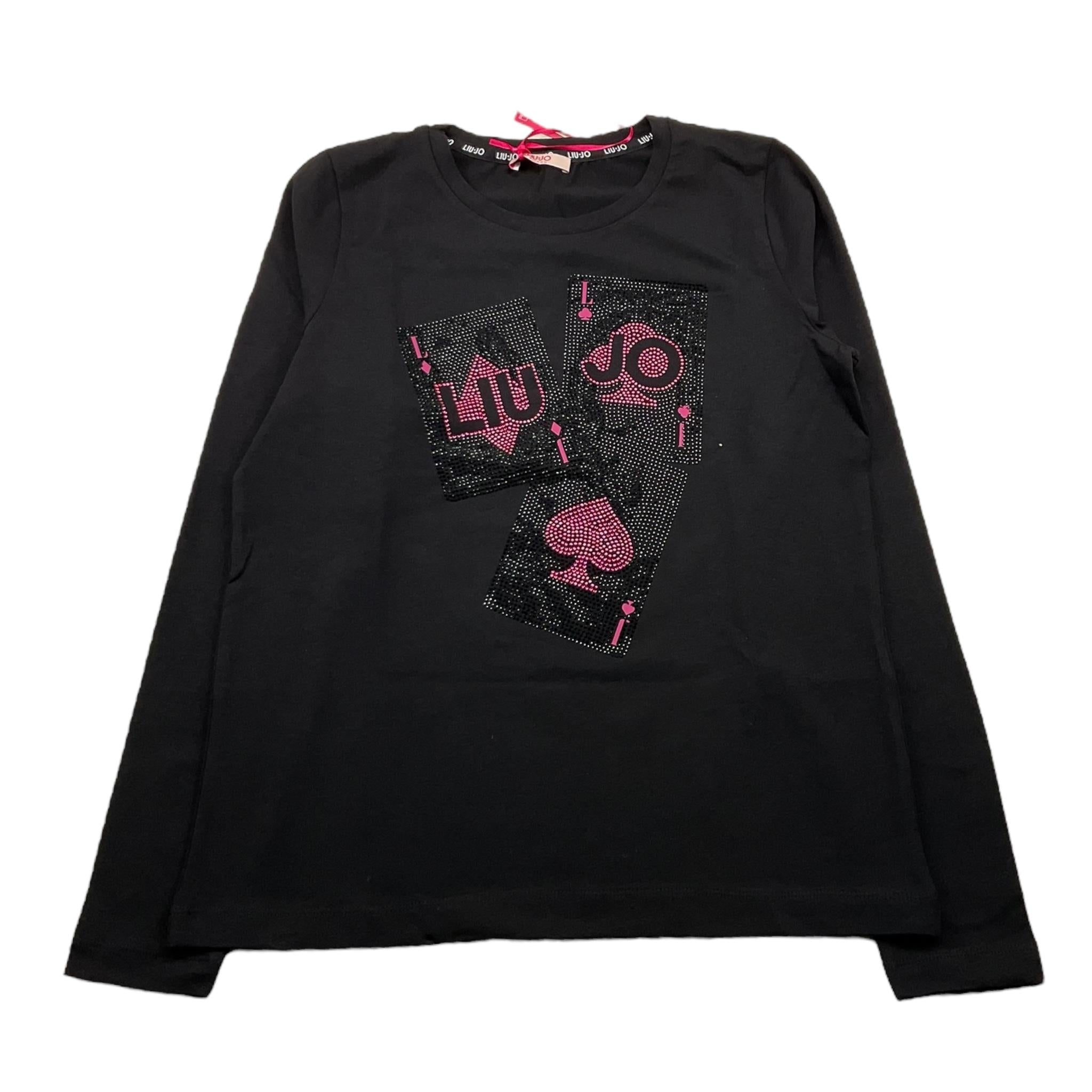 LIU JO shirt girocollo tinta unita con brillantini Nero per Bambina GF3229 NERO LIU JO 