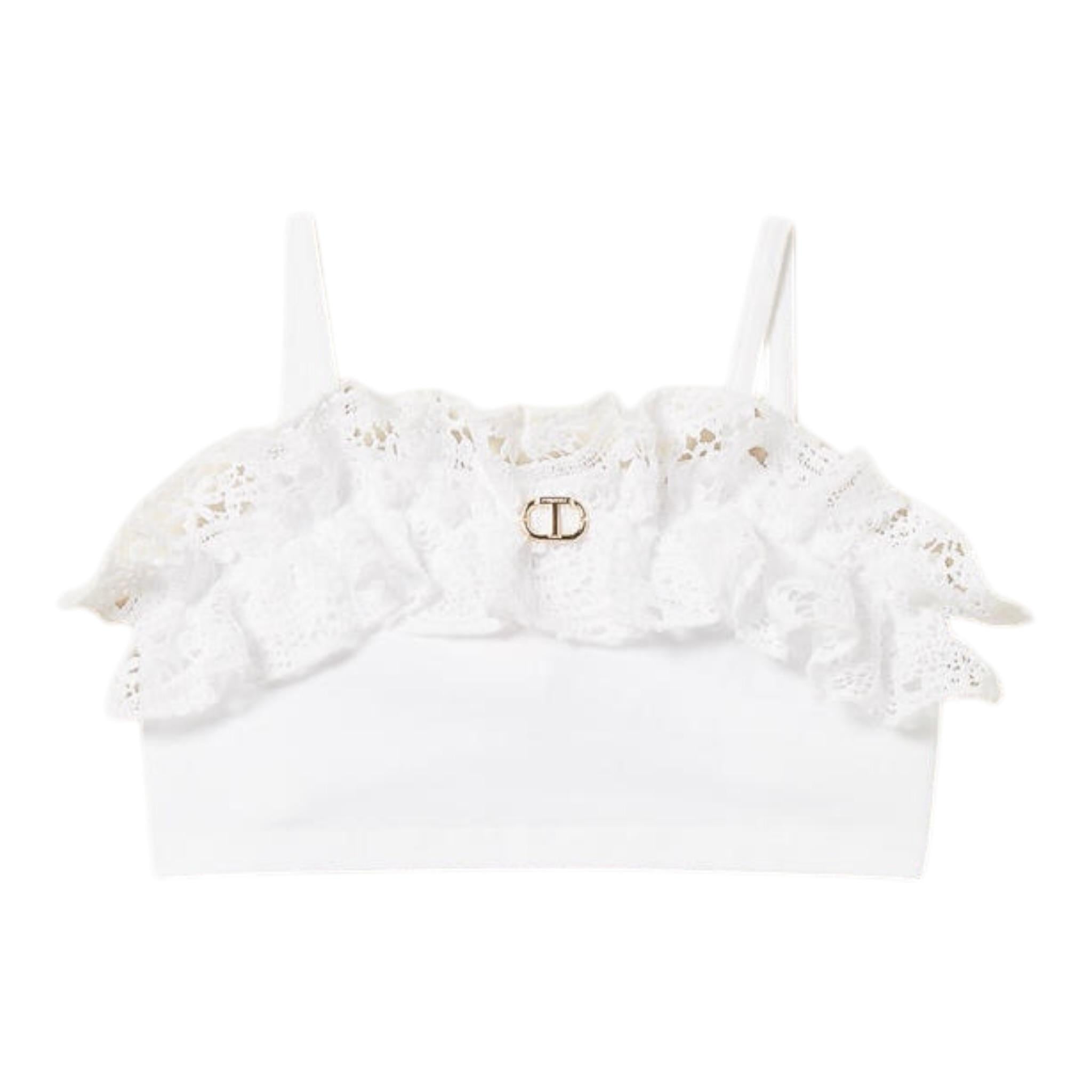 Twinset Top A Bretelle Tinta Unita con Ricami per Bambina 251GJ2QR5X BIANCO TWINSET 