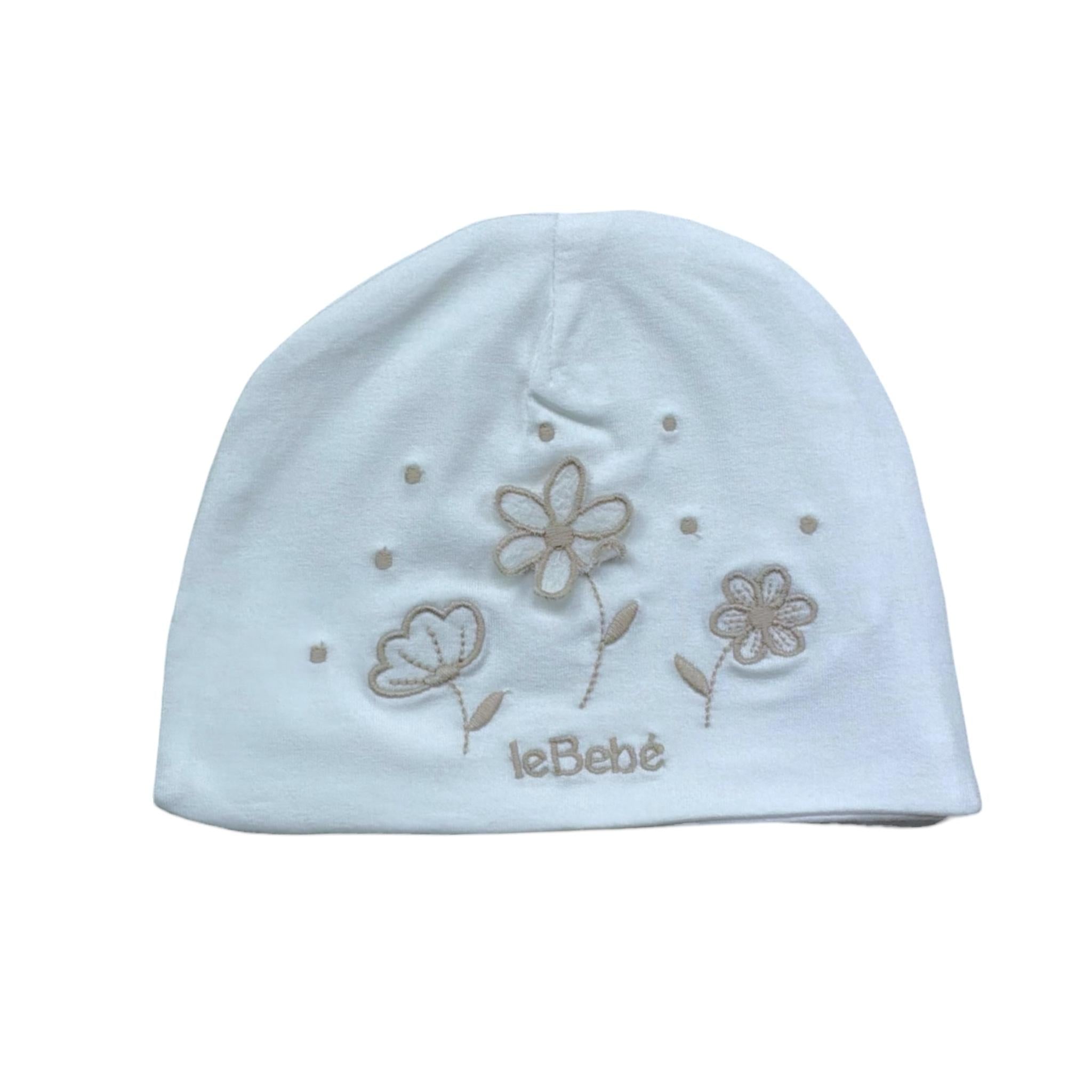 Le Bebe' Cappello Tinta Unita con Stampa per Neonata LBG6301 BIANCO LE BEBE' 
