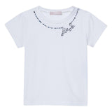 Liu Jo T-Shirt Girocollo Tinta Unita con Brillantini per Bambina KA5040 BIANCO LIU JO 