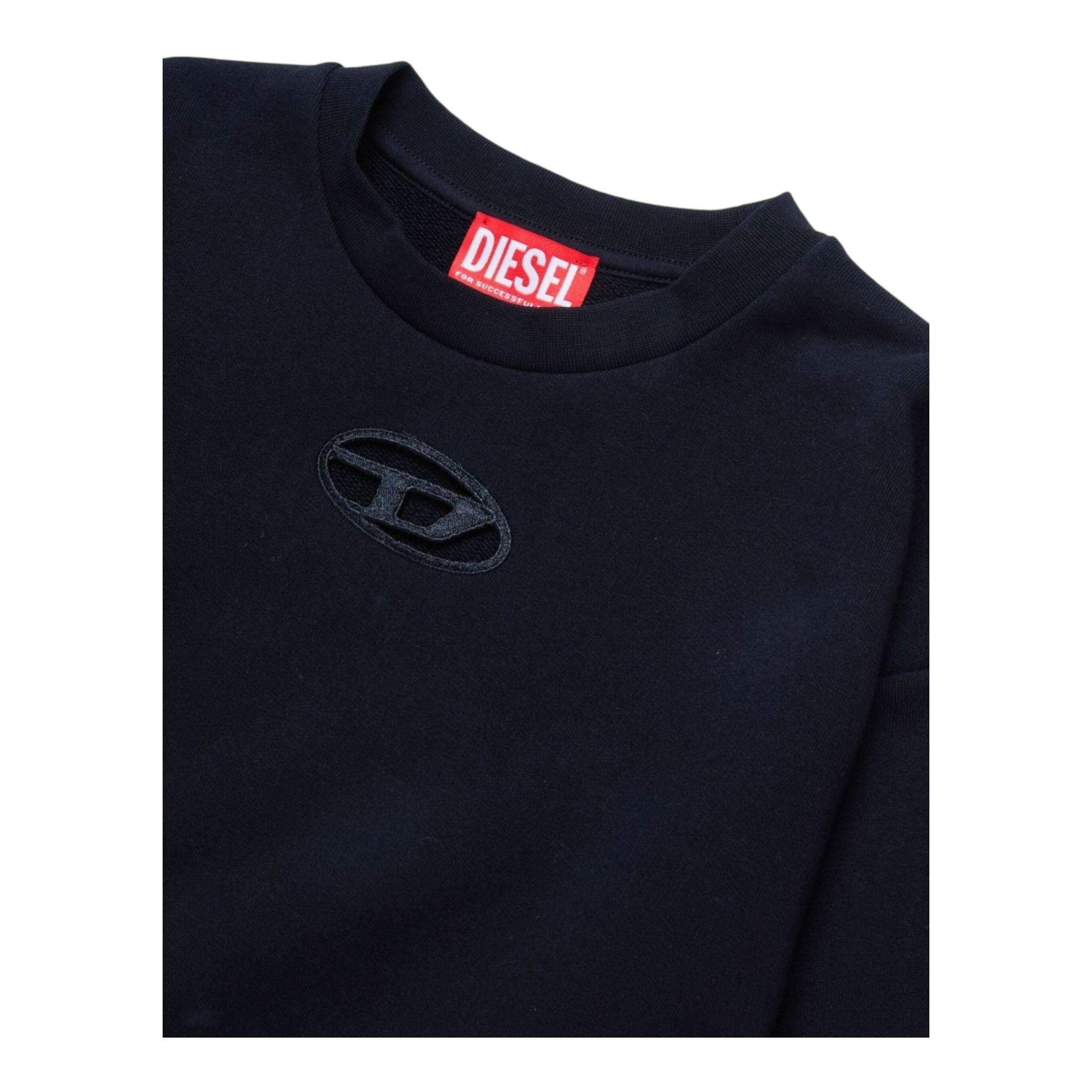 Diesel Felpa Chiusa Girocollo Tinta Unita con Logo per Bambina J01826 NERO DIESEL 