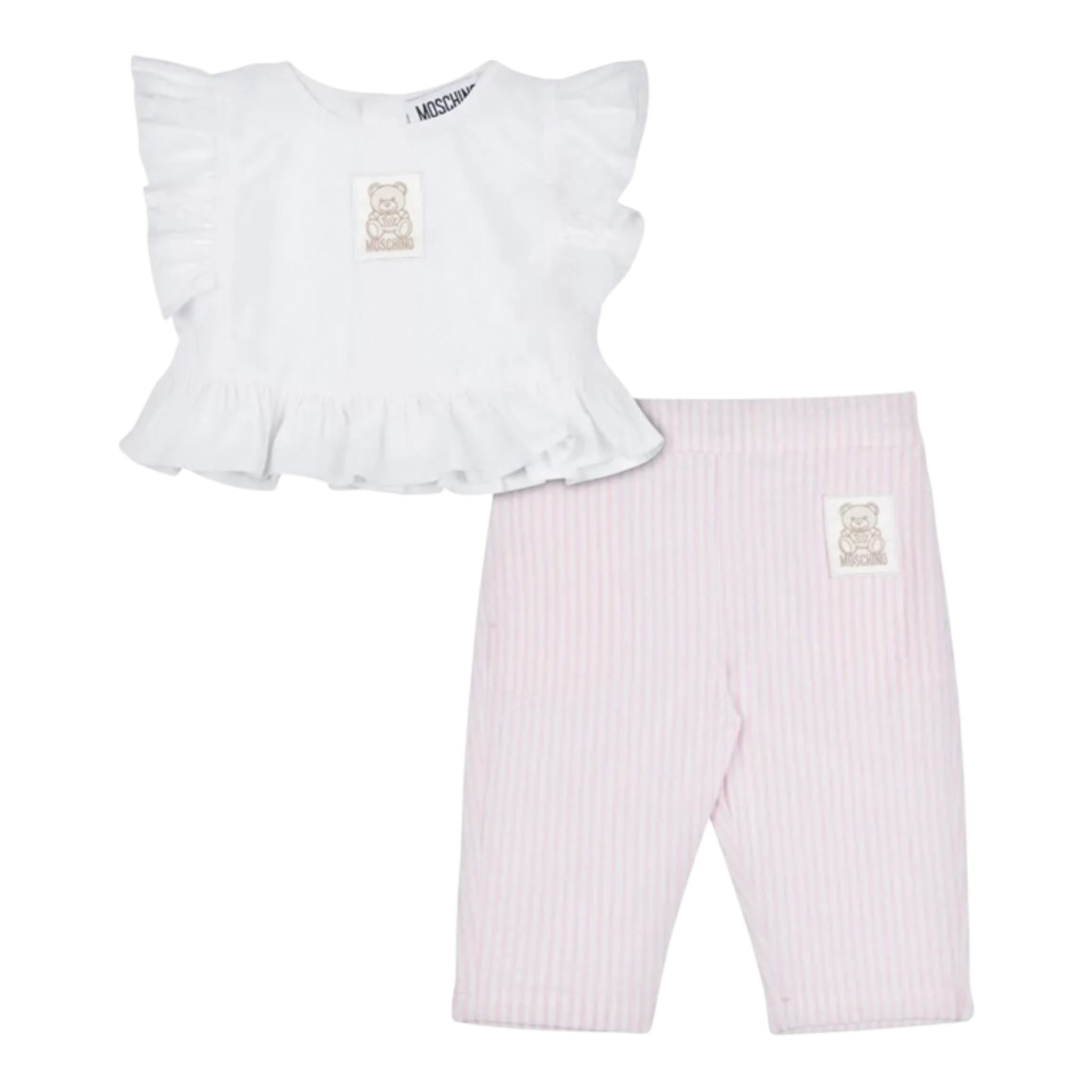 Moschino Completo 2 Pezzi Camicia-Pantalone per Bambina MDG01LYXJ BIANCO/ROSA MOSCHINO 